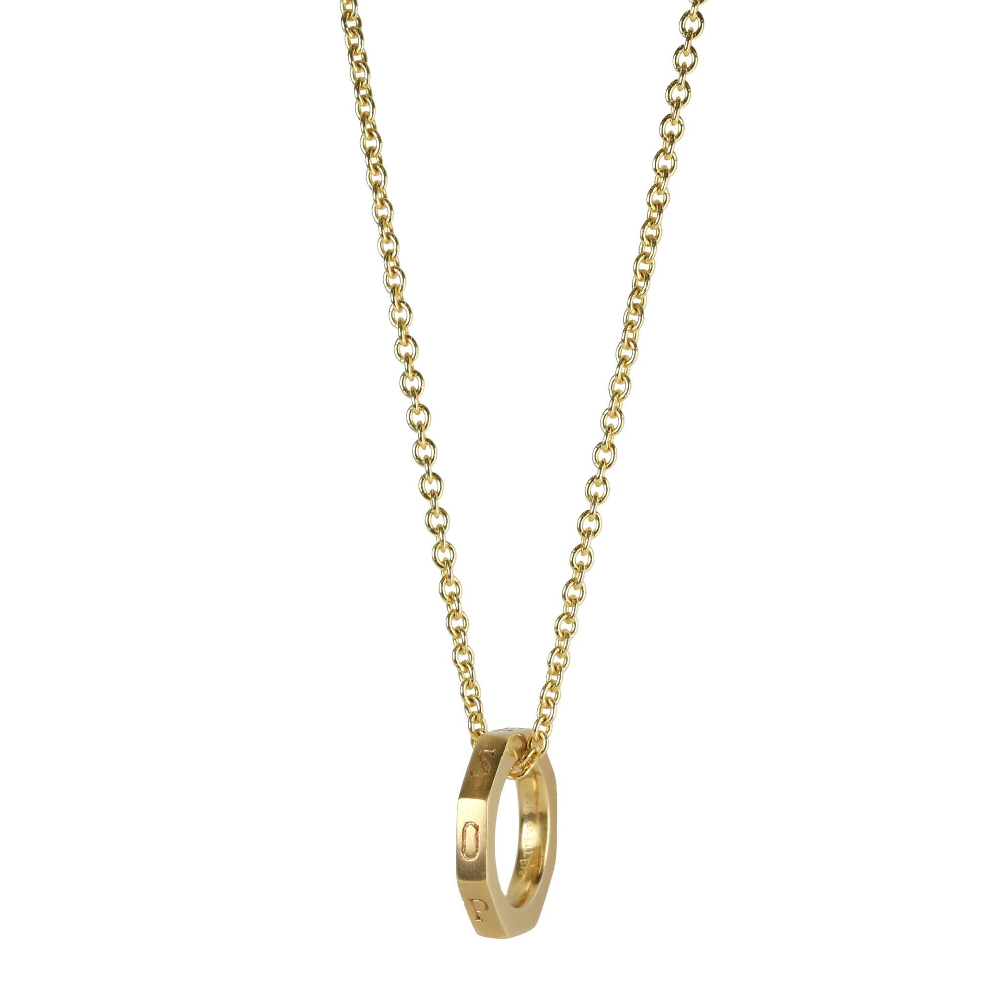 20K Gold Octagonal Open Pendant with &quot;Opes / Spes&quot; Engraving - Peridot Fine Jewelry - Caroline Ellen