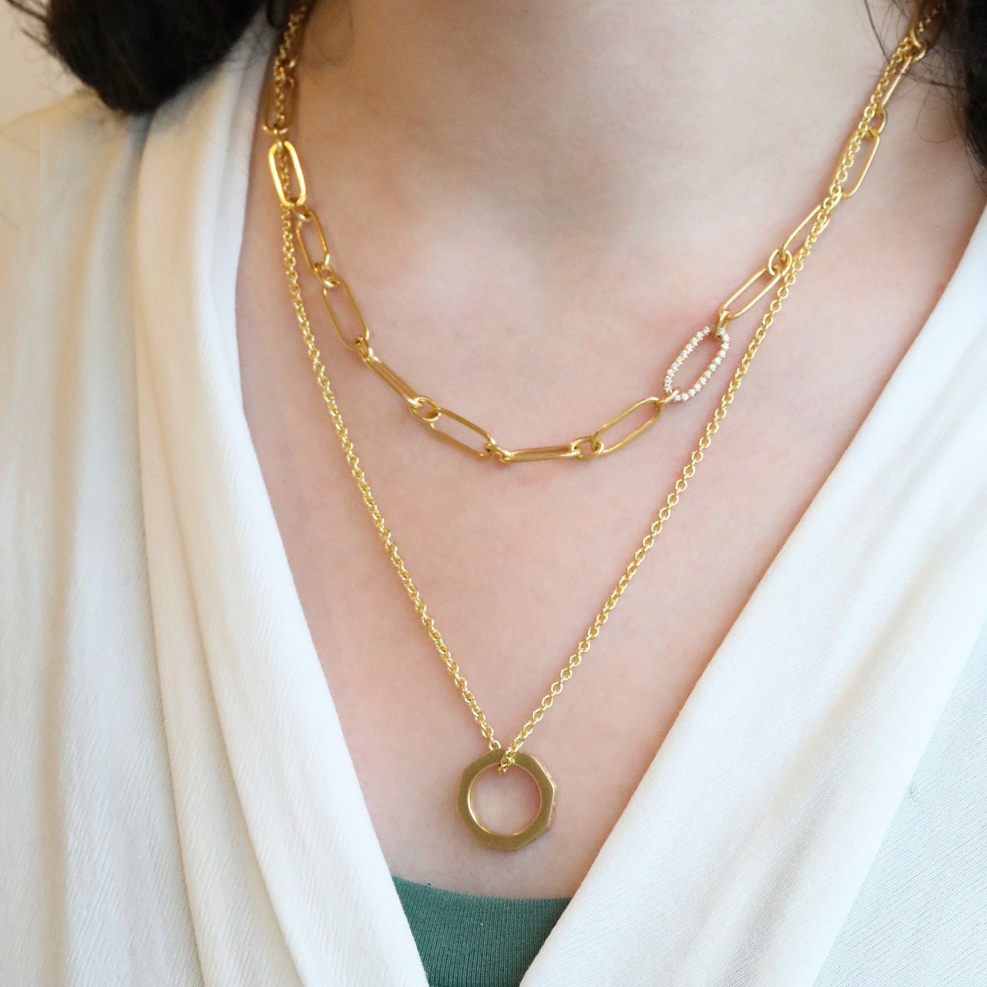 20K Gold Octagonal Open Pendant with "Opes / Spes" Engraving - Peridot Fine Jewelry - Caroline Ellen