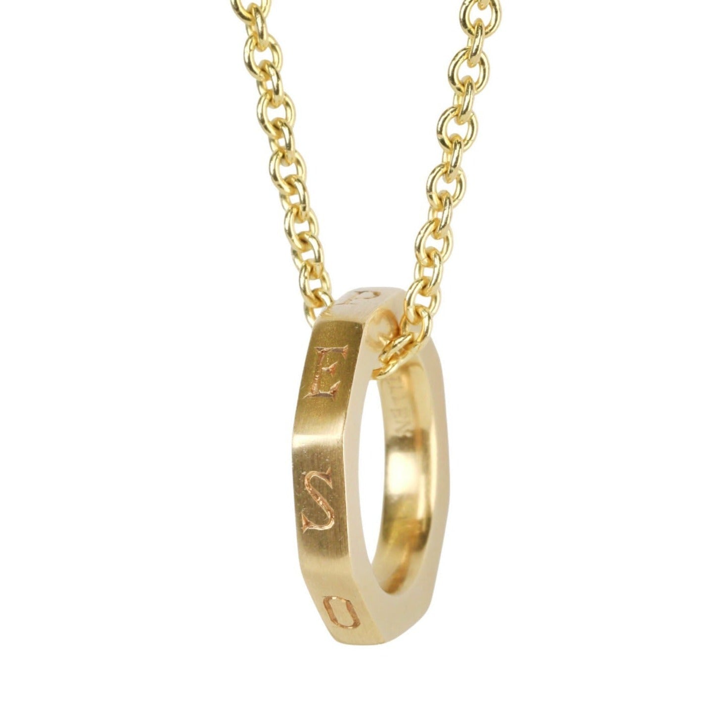 20K Gold Octagonal Open Pendant with "Opes / Spes" Engraving - Peridot Fine Jewelry - Caroline Ellen