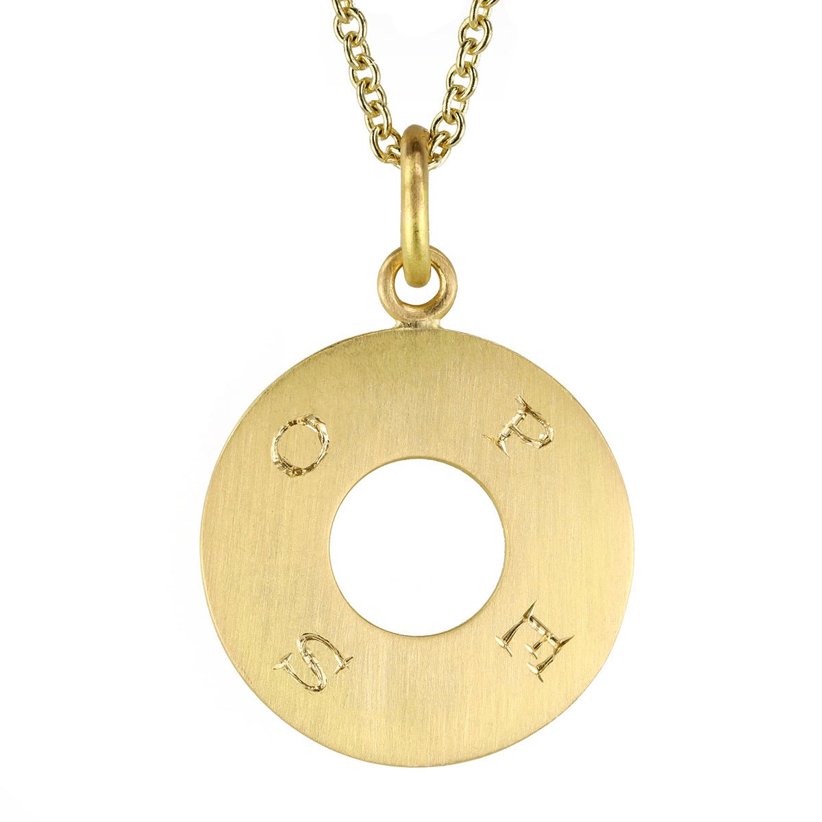 20K Gold Open Disc Pendant with Reversible &quot;Opes/Spes&quot; Engraving
