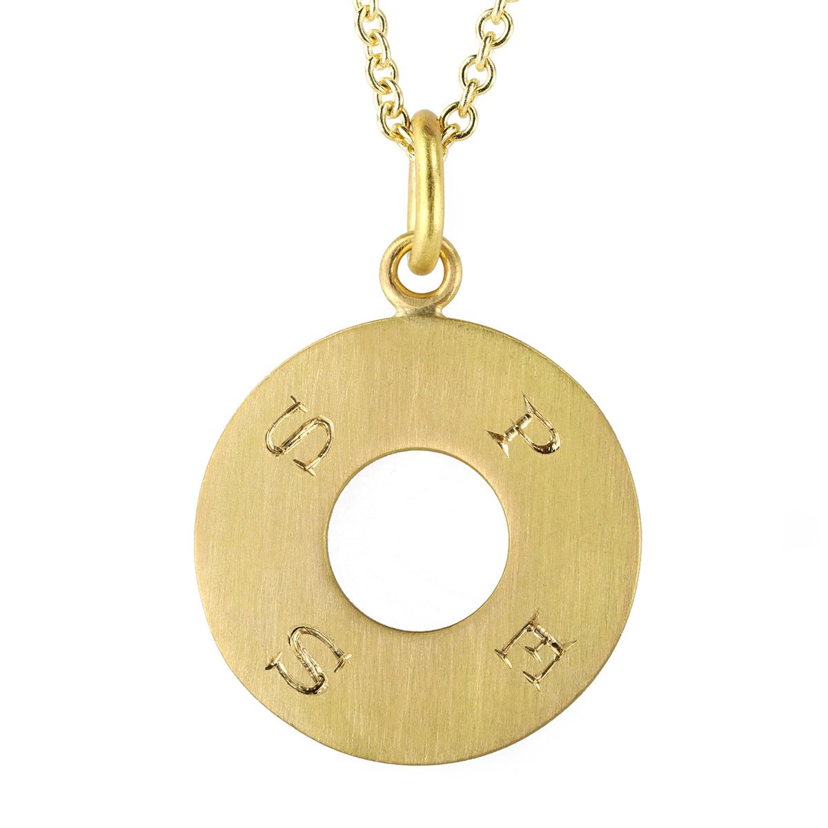 20K Gold Open Disc Pendant with Reversible &quot;Opes/Spes&quot; Engraving