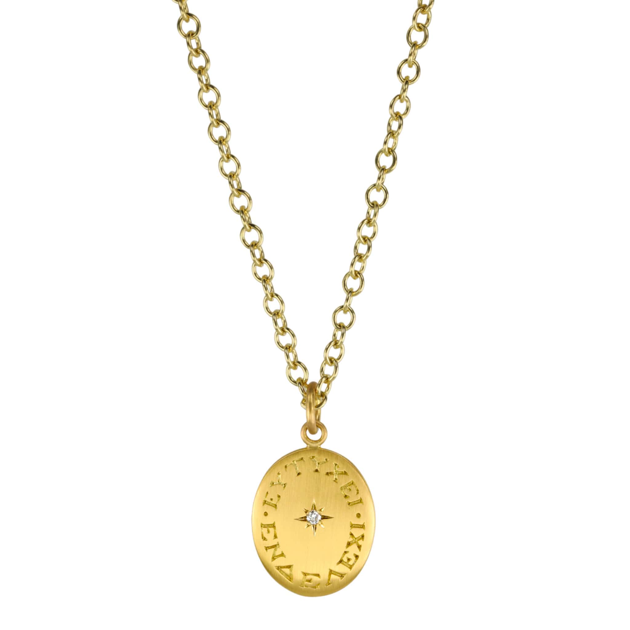 Caroline Ellen 20K Gold Oval Pendant with Ancient Greek Engraving and Star-Set Diamond Center