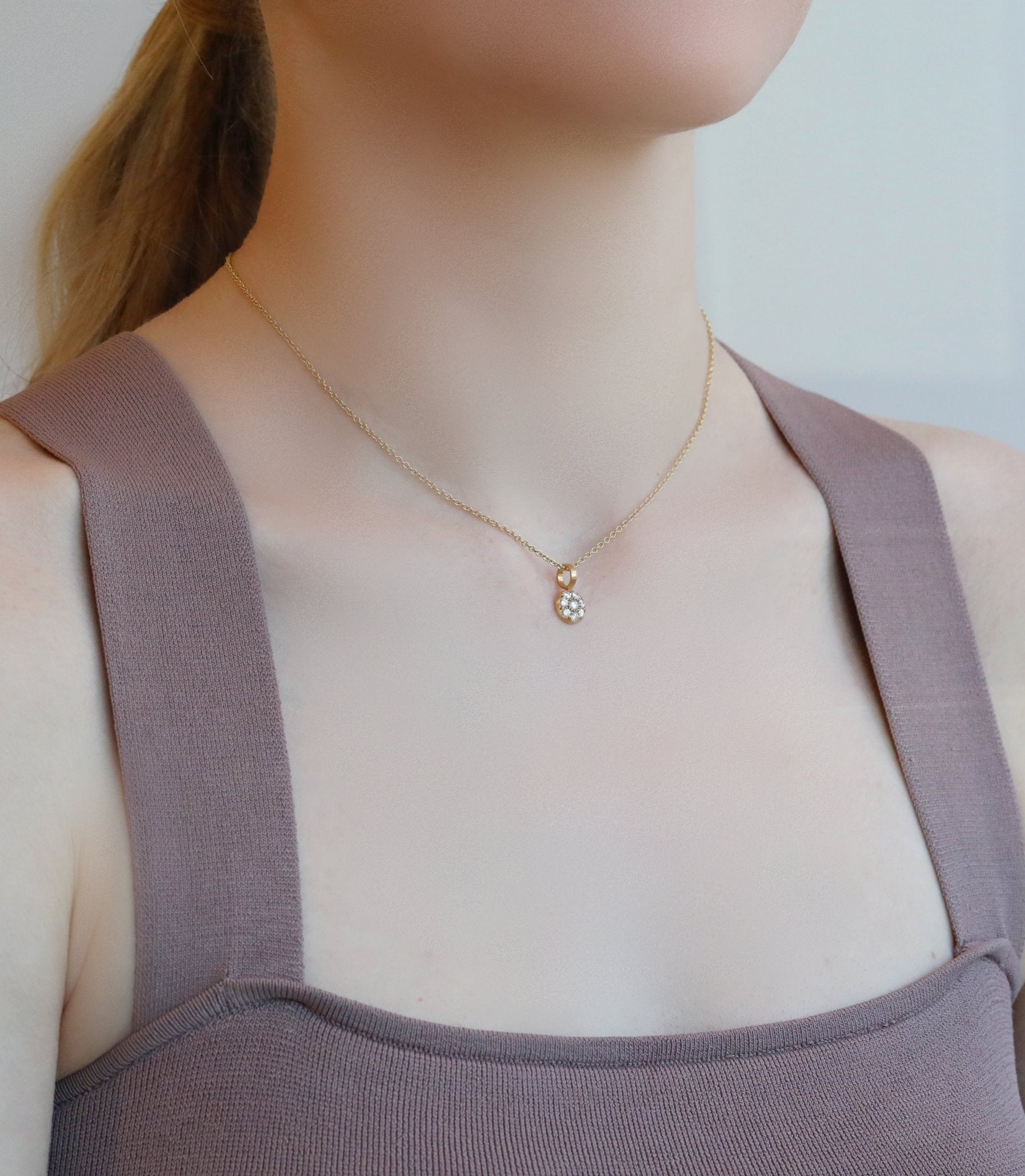 Caroline Ellen 20K Gold Pave Diamond &quot;Mini Lentil&quot; Pendant