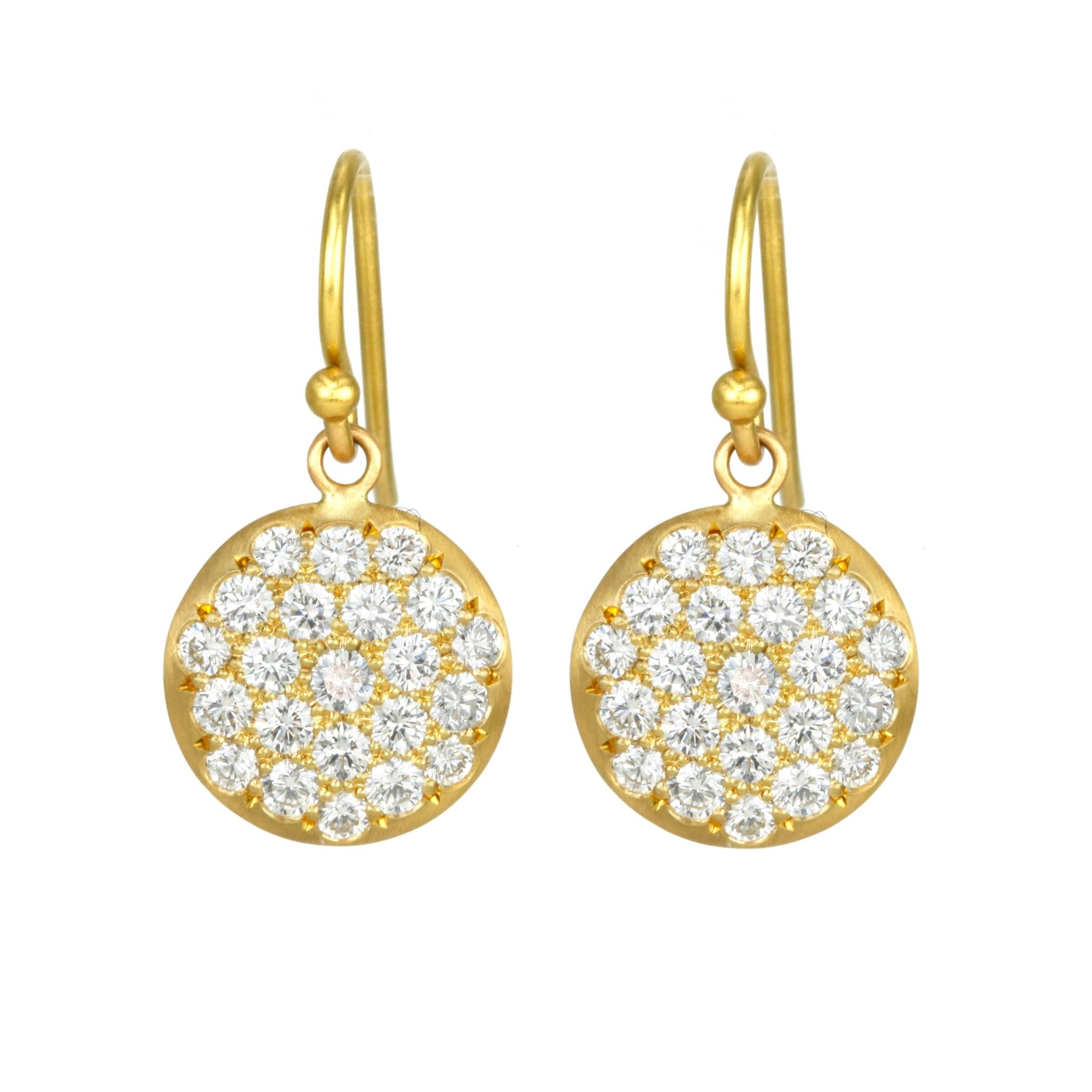 20K Gold Round Medium &quot;Lentil&quot; Pave Diamond Earrings