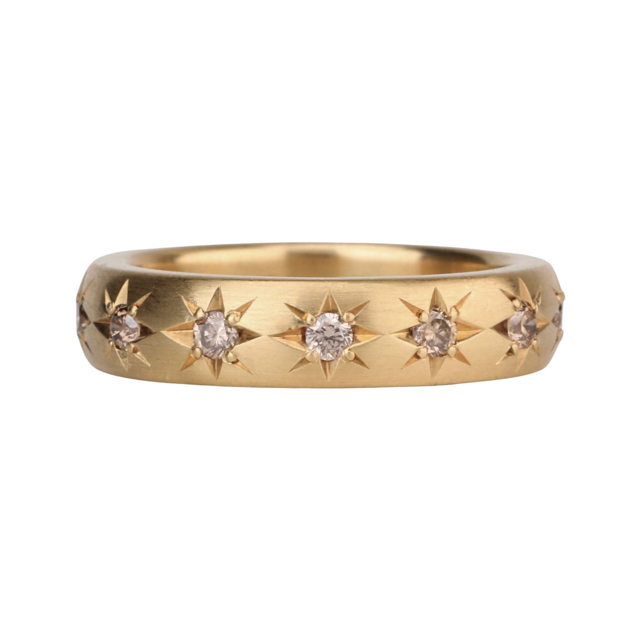 20K Gold Slightly Rounded Ring with 13 Star-Set Cognac Diamonds - Peridot Fine Jewelry - Caroline Ellen