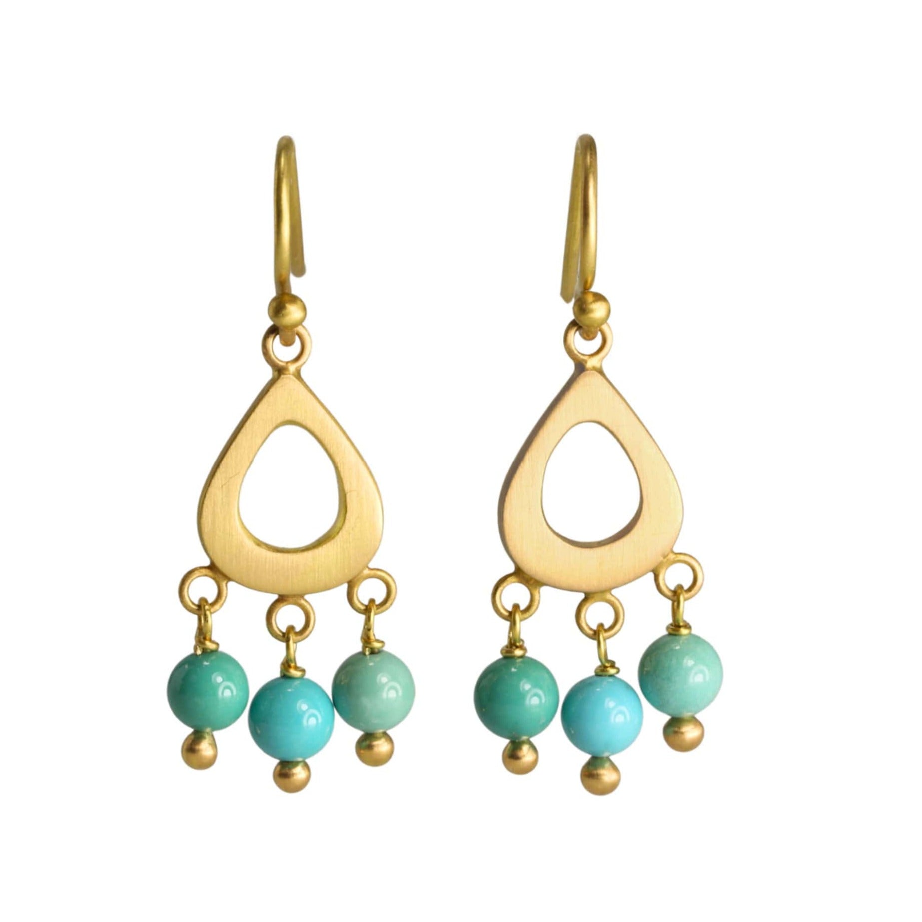 Caroline Ellen 20K Gold Small Teardrop Earrings with Dangling Turquoise