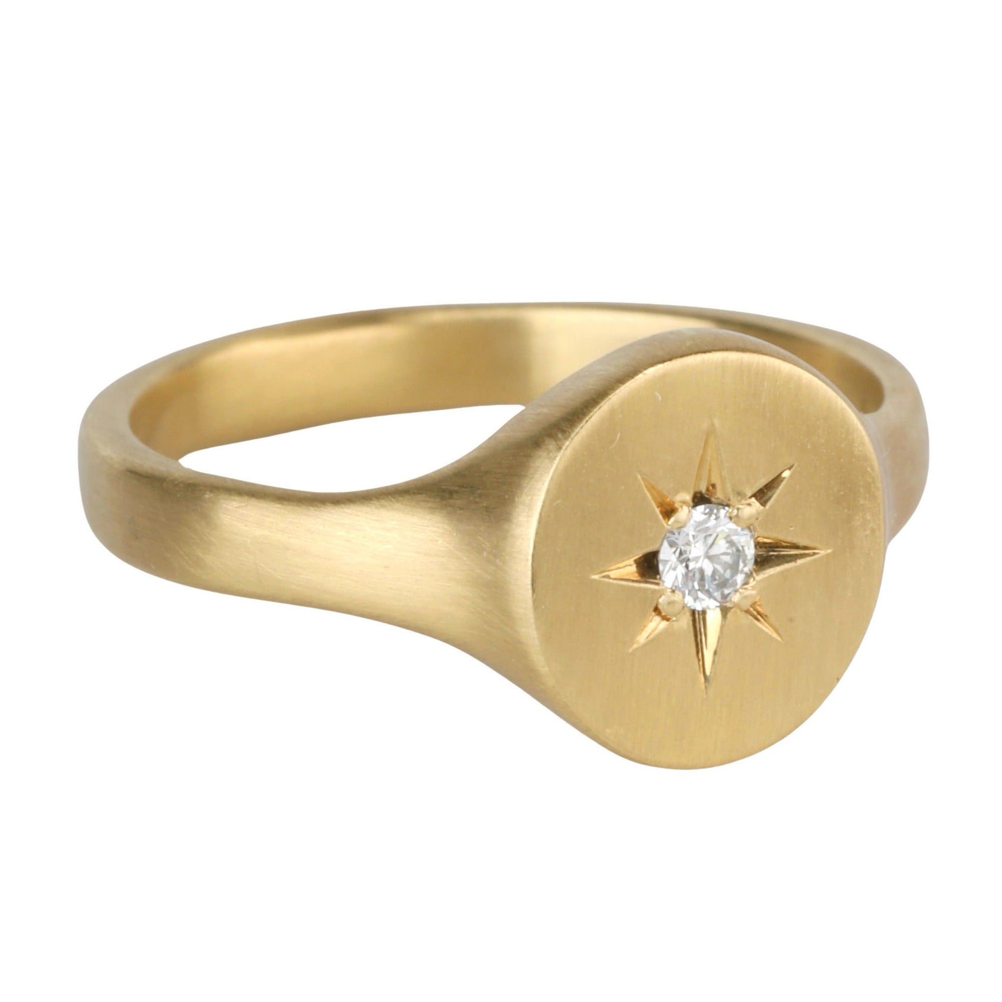20K Gold Smooth Oval Signet Ring with Star-Set Diamond - Peridot Fine Jewelry - Caroline Ellen