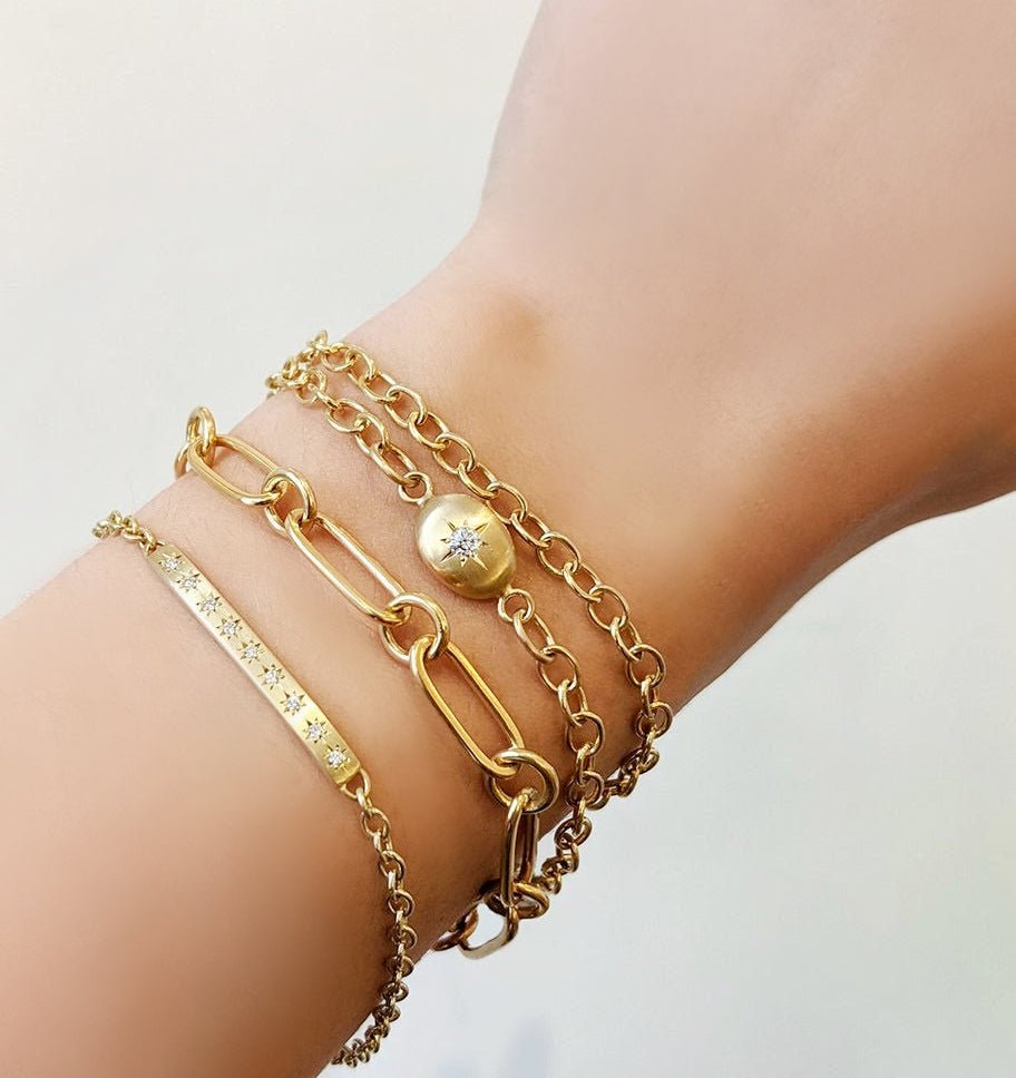 20K Gold Star-Set Diamond Bar Bracelet - Peridot Fine Jewelry - Caroline Ellen