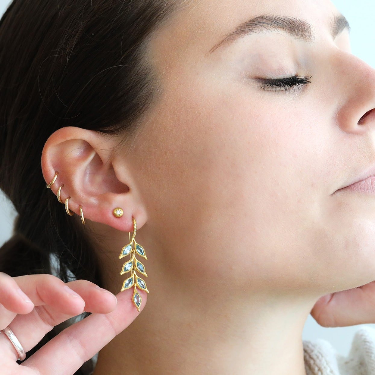Caroline Ellen 20K Gold Star-Set Diamond Stud Earring- Flat Top