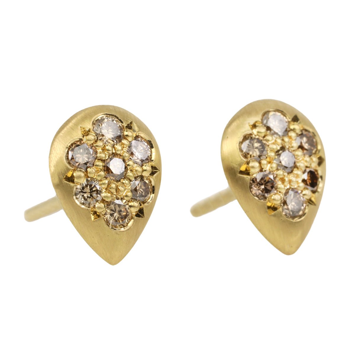 Caroline Ellen 20K Gold Teardrop Pave Cognac Diamond Studs