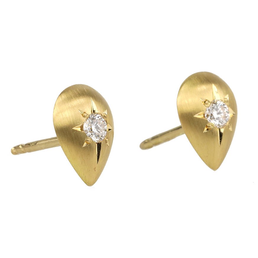 20K Gold Teardrop Stud Earrings with Star-Set Diamonds