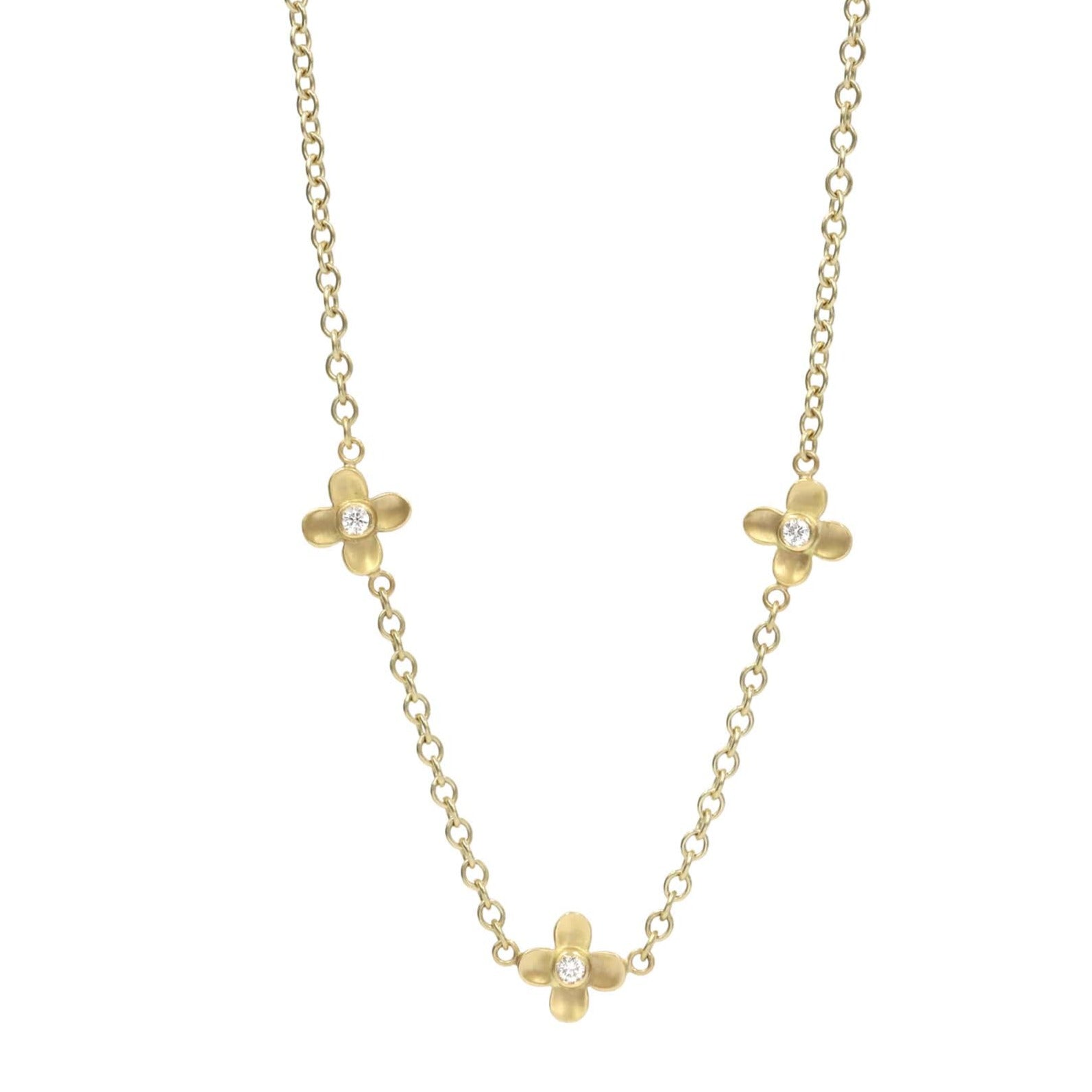 20K Gold Triple Flower Necklace with Diamond Detail