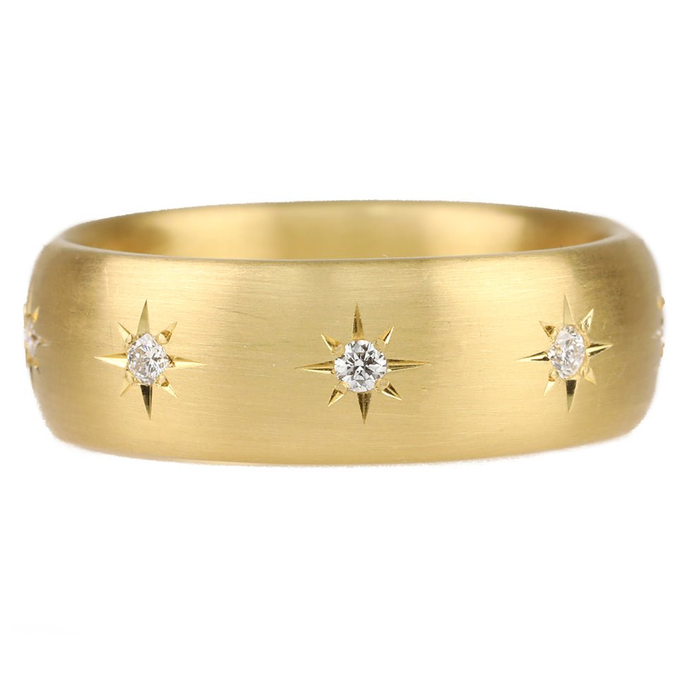 20K Gold Wide Rounded Ring with Star-Set Diamonds