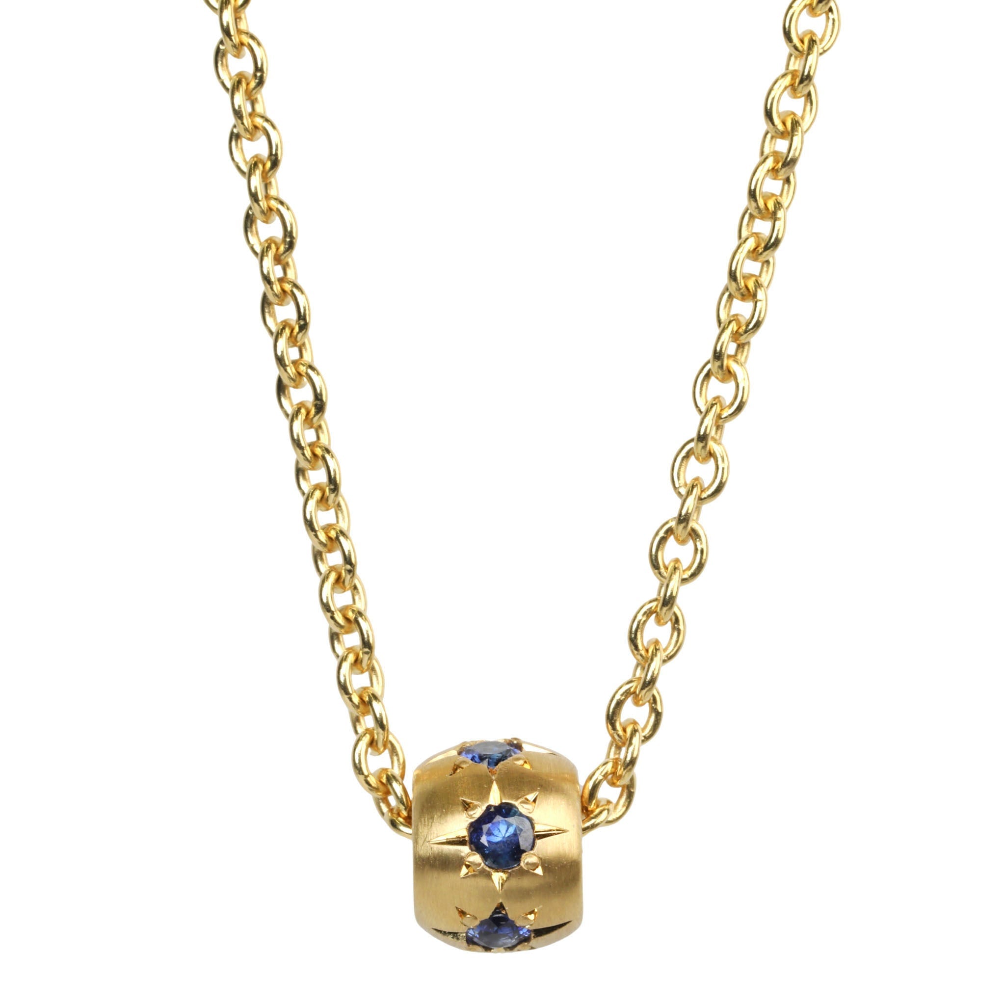 20K Gold Wide Star-Set Blue Sapphire Rondelle Necklace - Peridot Fine Jewelry - Caroline Ellen