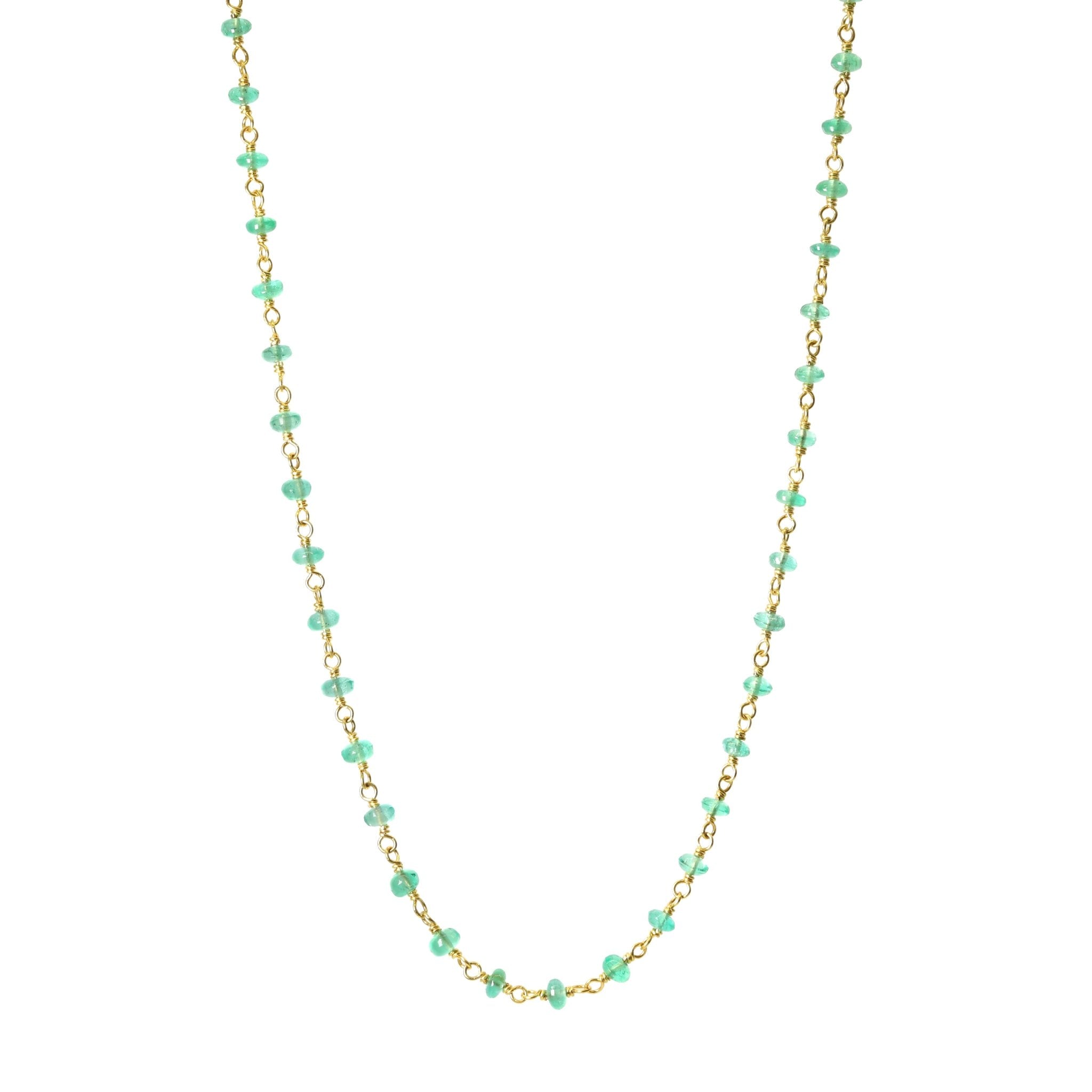 Caroline Ellen 20K Gold Wire-Wrapped Cabochon Emerald Bead Necklace