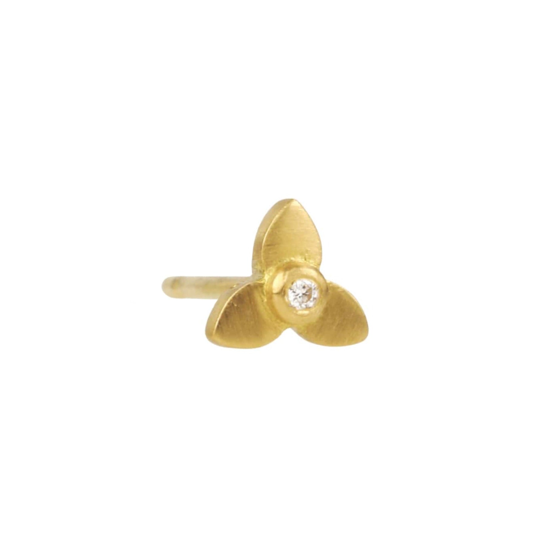 Caroline Ellen 20K Yellow Gold XS Three-Petal Flower Stud Earring with Bezel-Set Center Diamond (0.07 tcw)