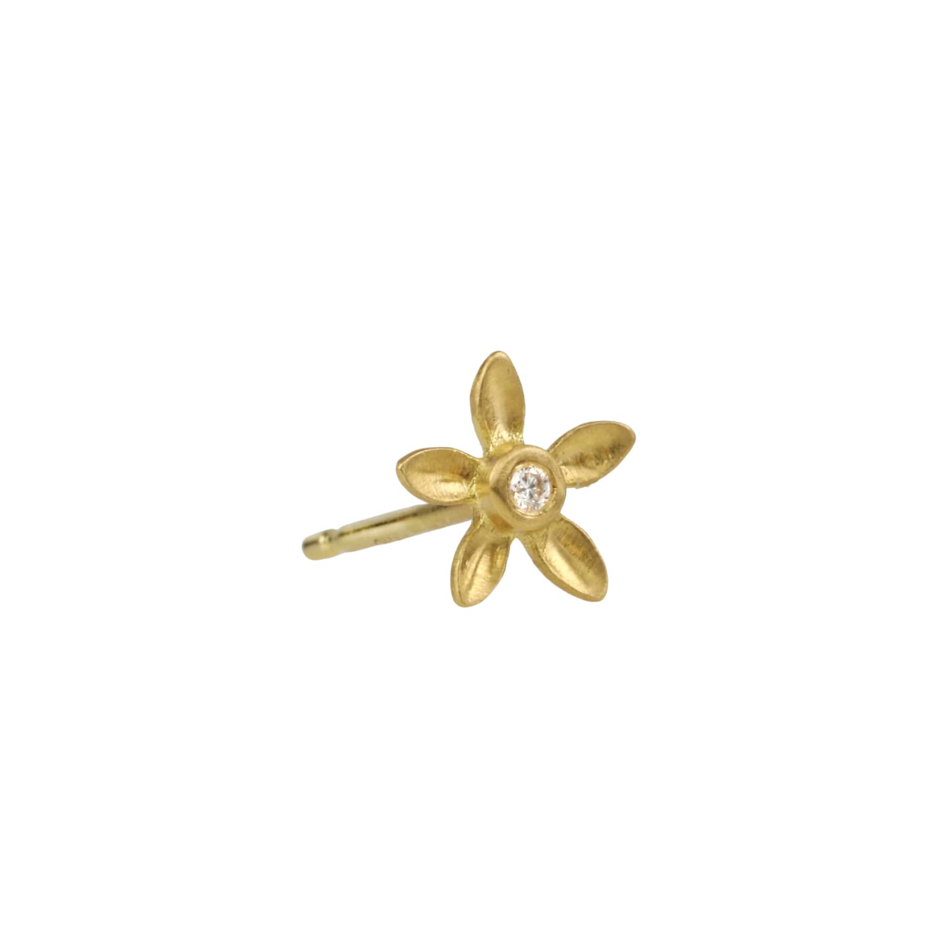 Caroline Ellen 20K Gold XXS Five-Petal Flower Stud Earring with Diamond Center