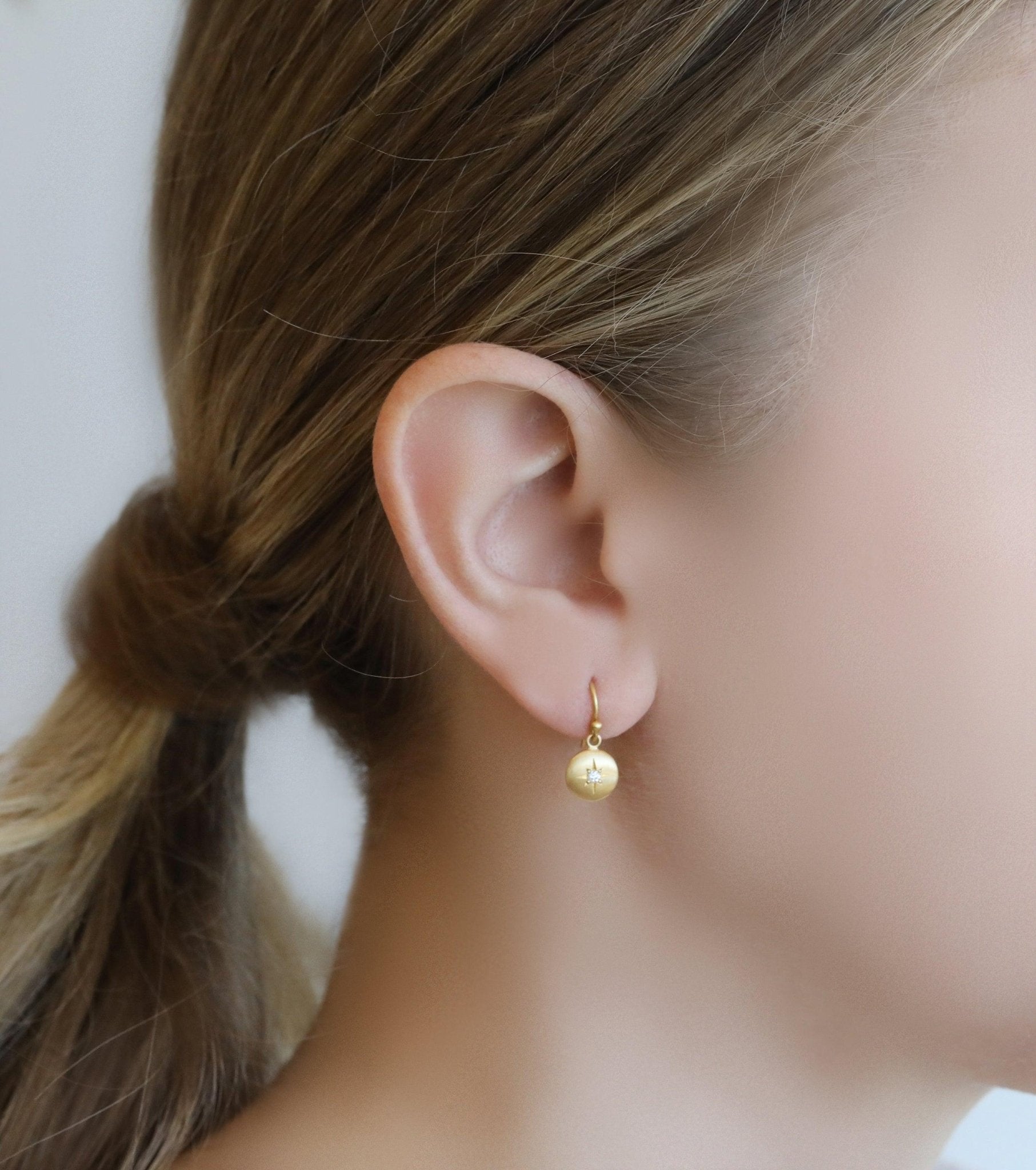 Caroline Ellen 20K Yellow Gold Mini Lentil Disc Earrings with Diamonds