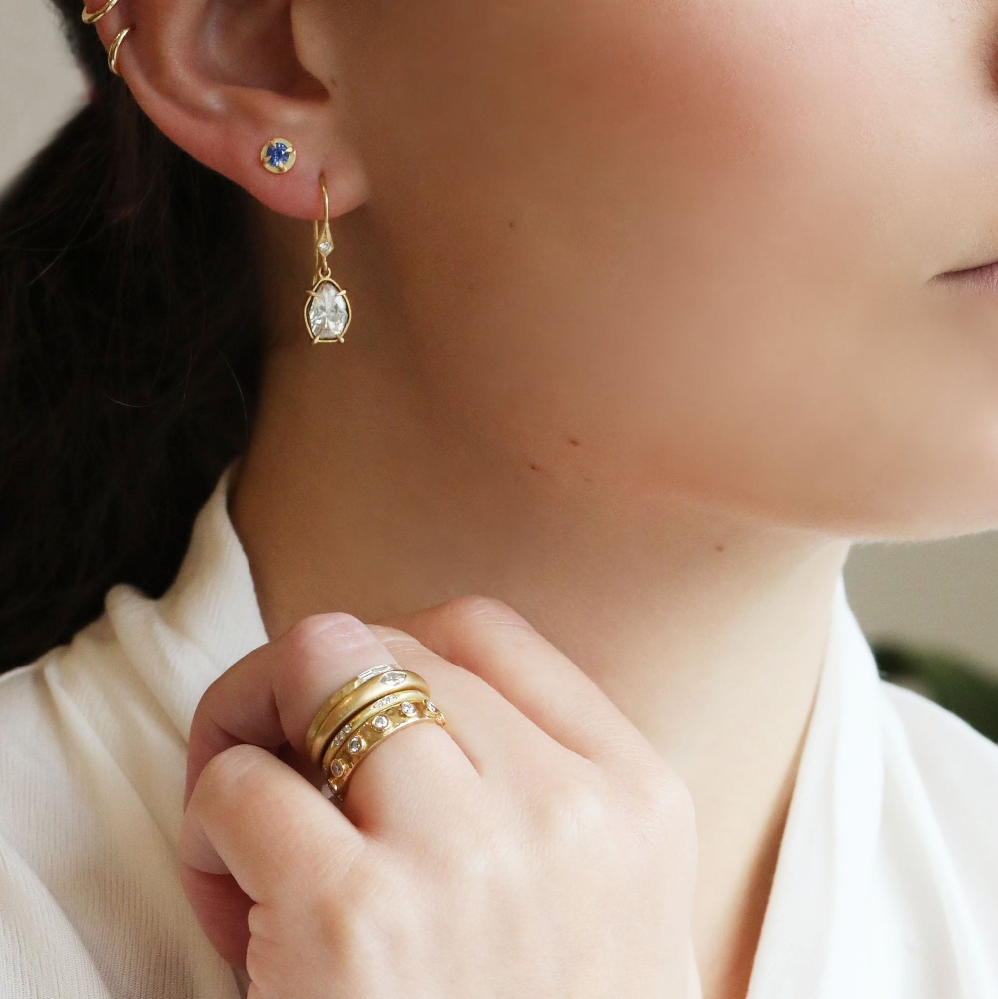 22K &amp; 18K Gold Prong-Set Asymmetrical Diamond Slice Earrings - Peridot Fine Jewelry - Annie Fensterstock