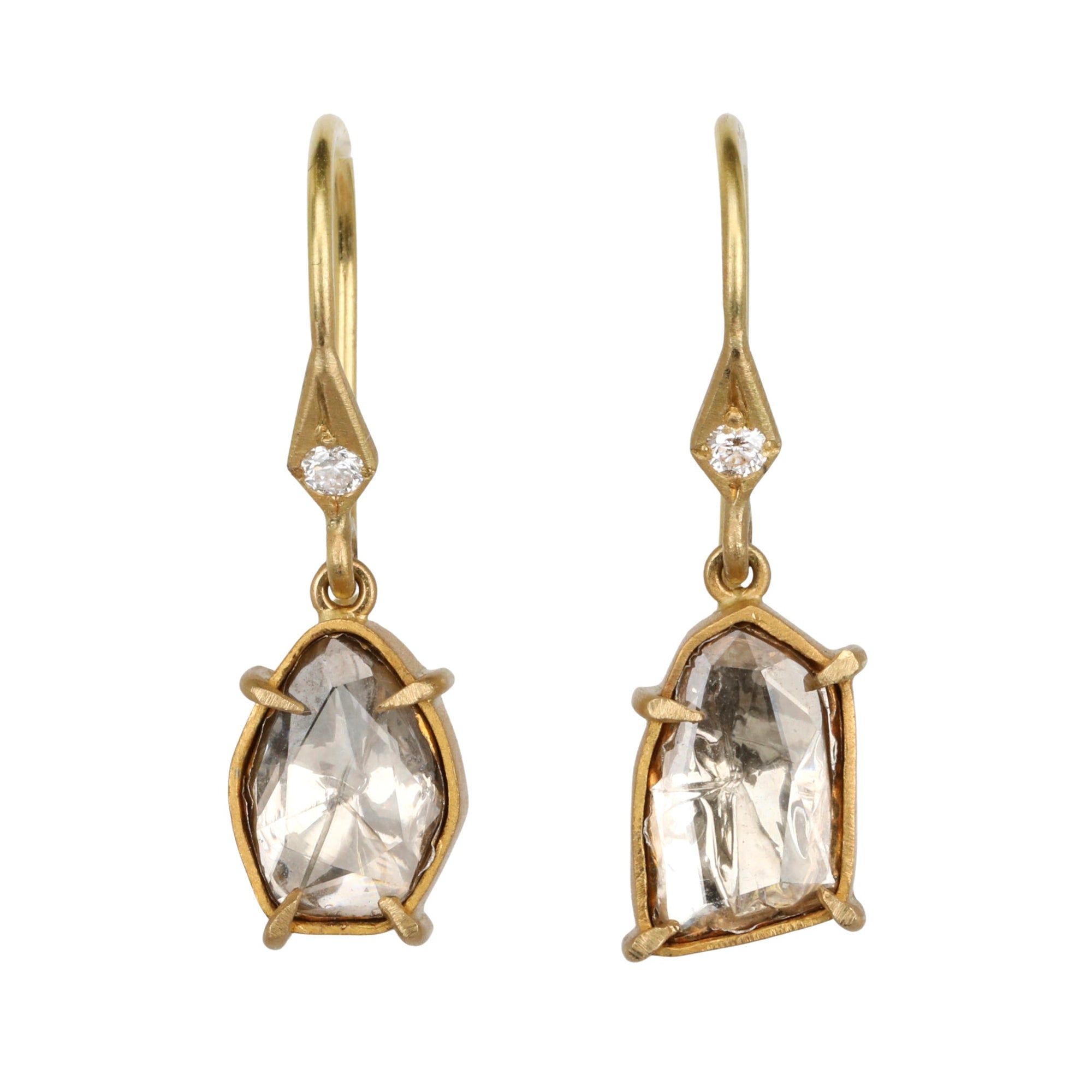 22K &amp; 18K Gold Prong-Set Asymmetrical Diamond Slice Earrings - Peridot Fine Jewelry - Annie Fensterstock