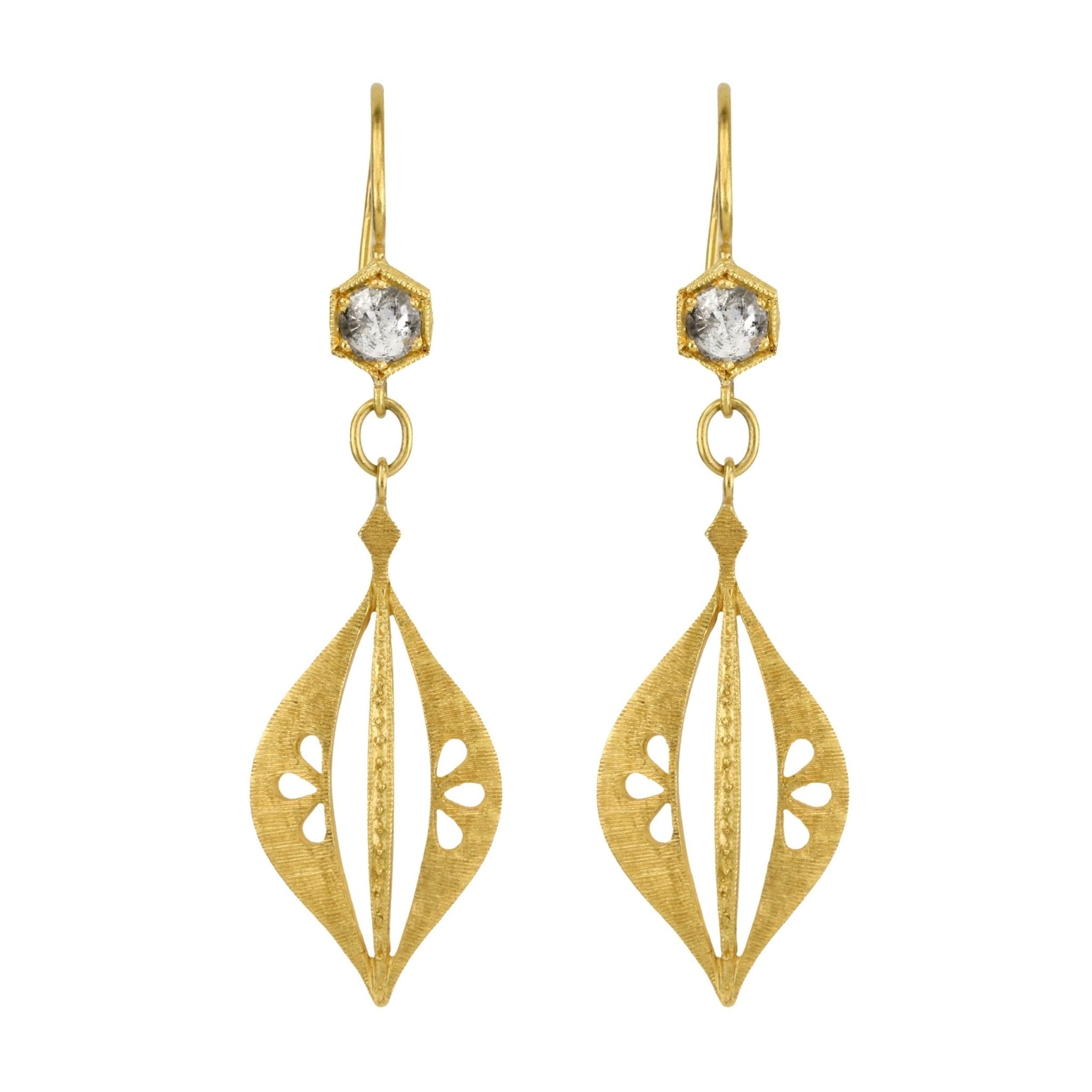 Cathy Waterman 22K Gold and Diamond  &quot;Three Petal Lantern&quot; Earrings