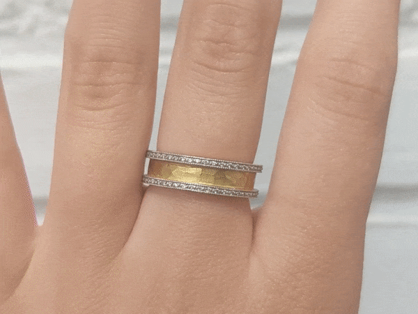 Cathy Waterman Gold and Platinum Hammered Ring with Diamonds
