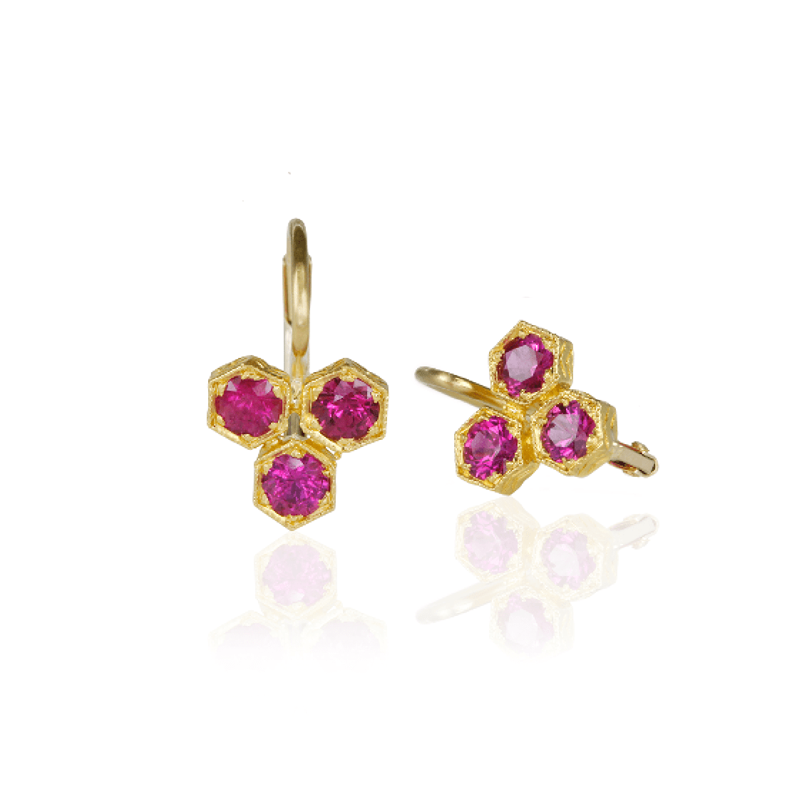 22K Gold and Ruby "Triple Hexagonal" Earrings - Peridot Fine Jewelry - Cathy Waterman
