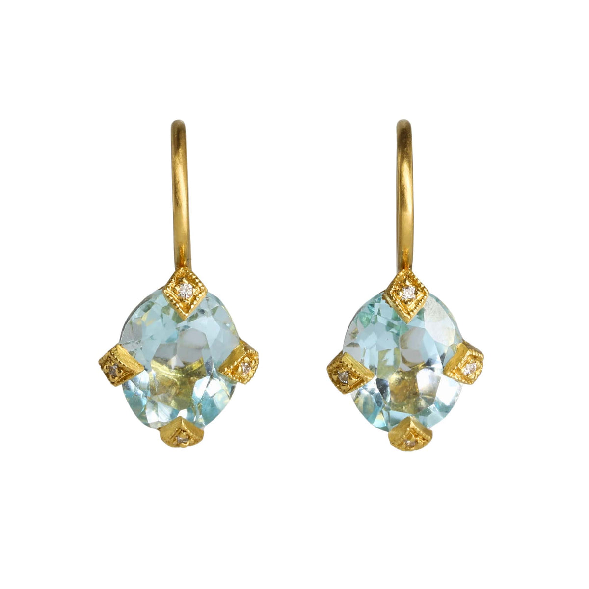 Cathy Waterman 22K Gold Antique Prong-Set Oval Sky Blue Topaz Earrings