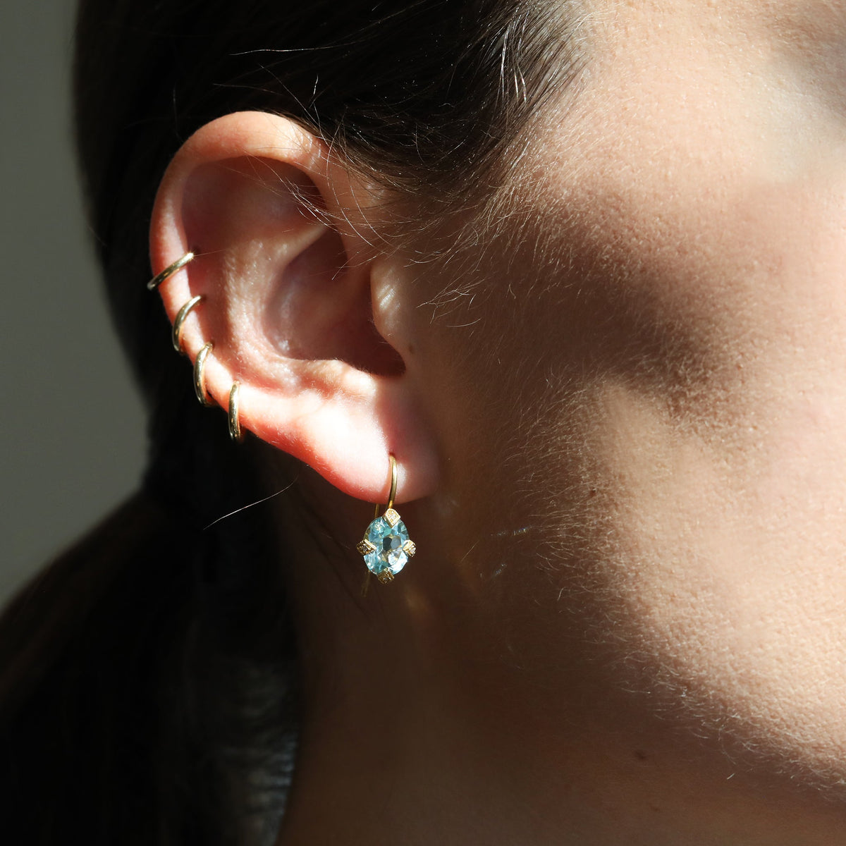 22K Gold Antique Prong-Set Oval Sky Blue Topaz Earrings - Peridot Fine Jewelry - Cathy Waterman