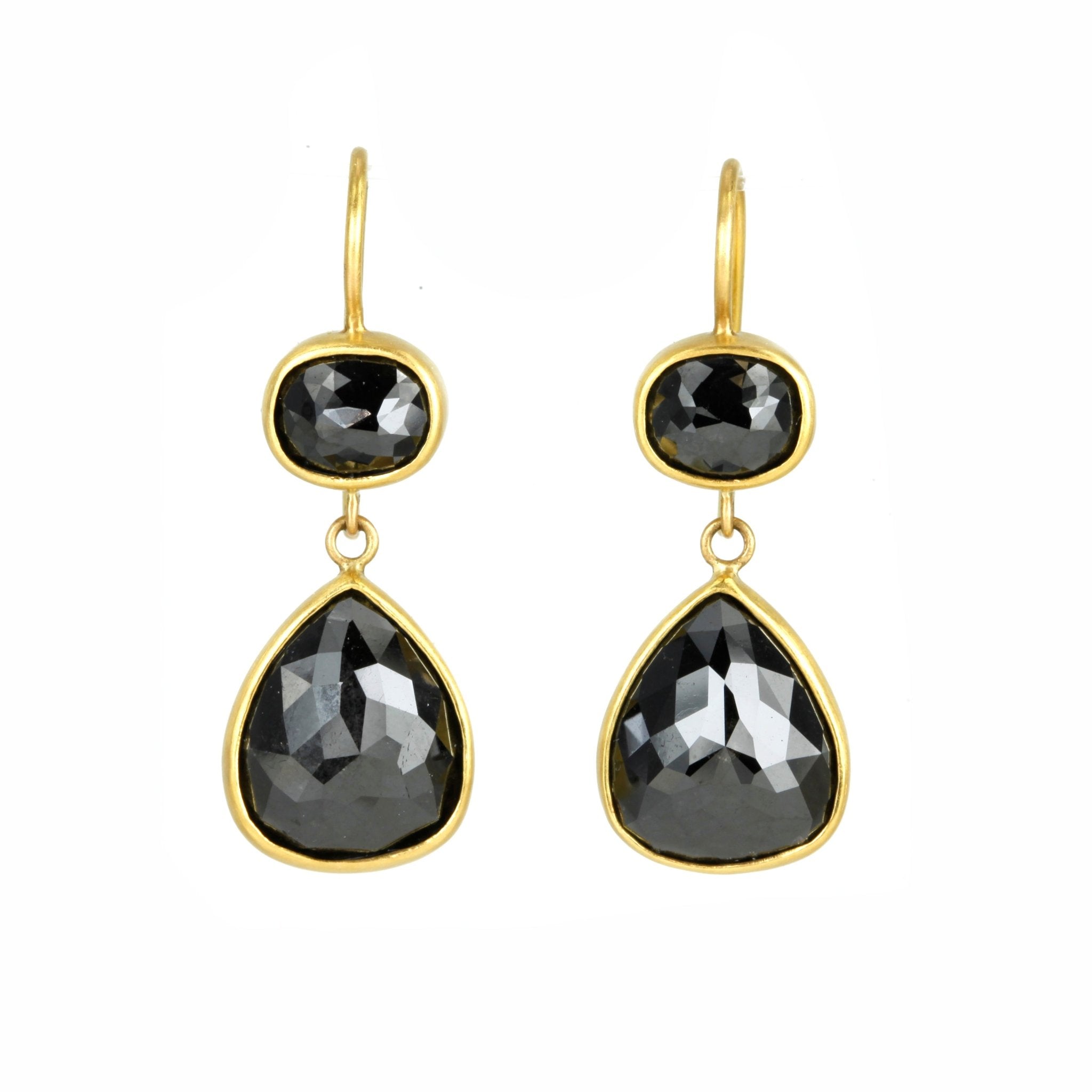 Caroline Ellen 22K Gold Bezel-Set Rose Cut Black Diamond Double Drop Earrings