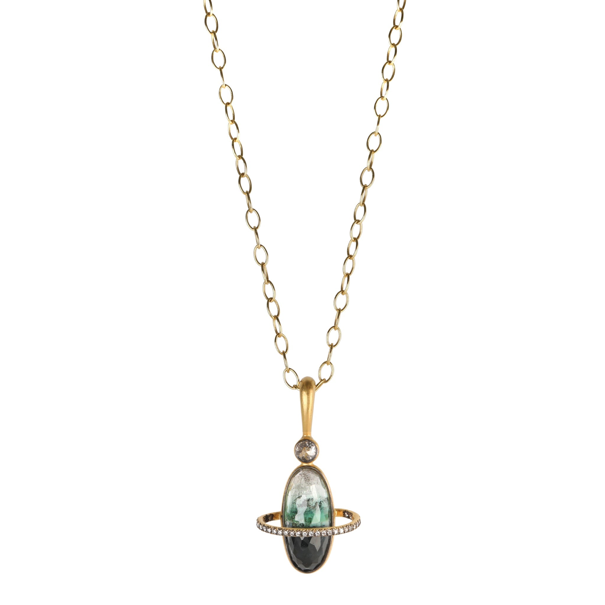 22K Gold Bicolor Tourmaline &quot;Galaxy&quot; Charm with Diamonds - Peridot Fine Jewelry - Cathy Waterman