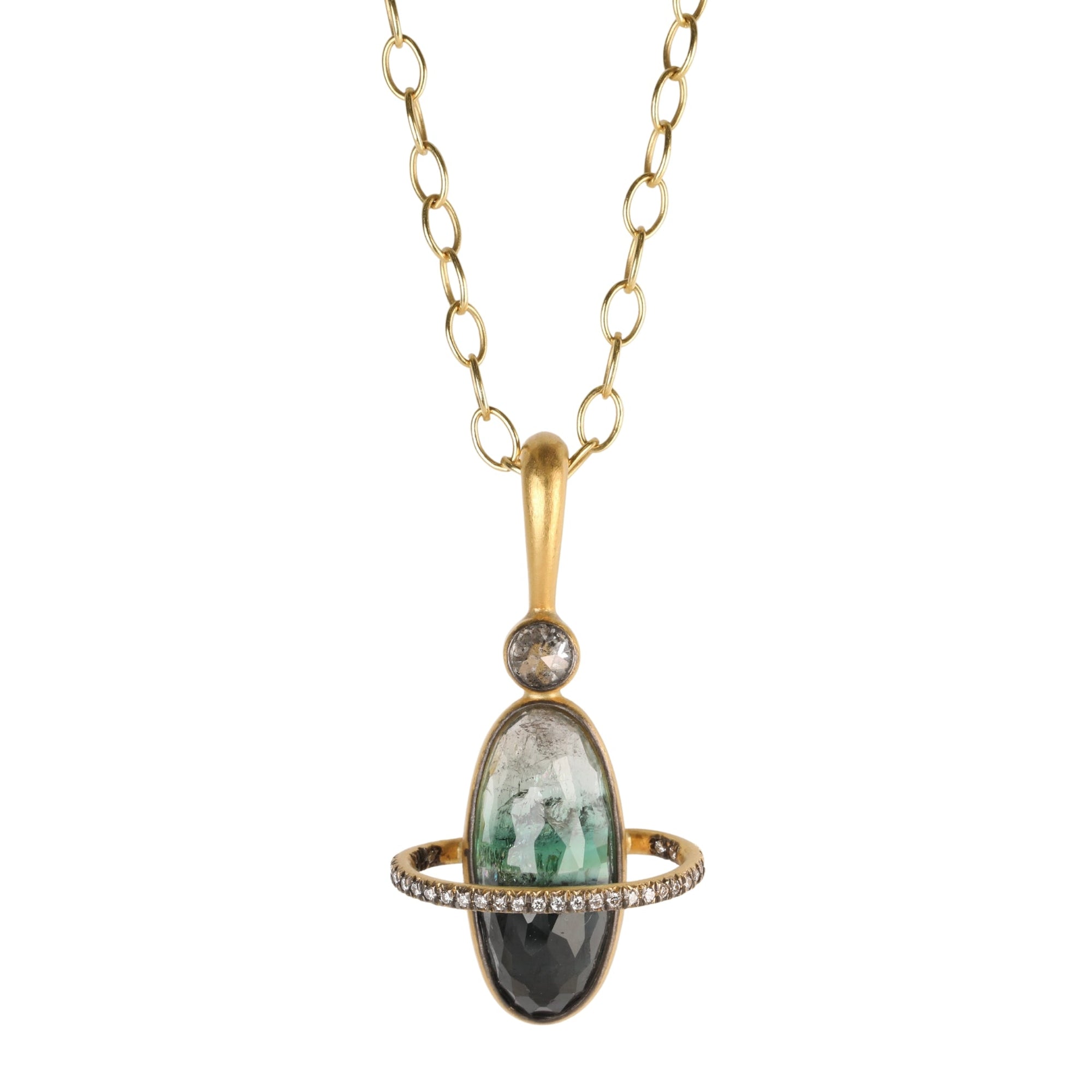 22K Gold Bicolor Tourmaline &quot;Galaxy&quot; Charm with Diamonds - Peridot Fine Jewelry - Cathy Waterman