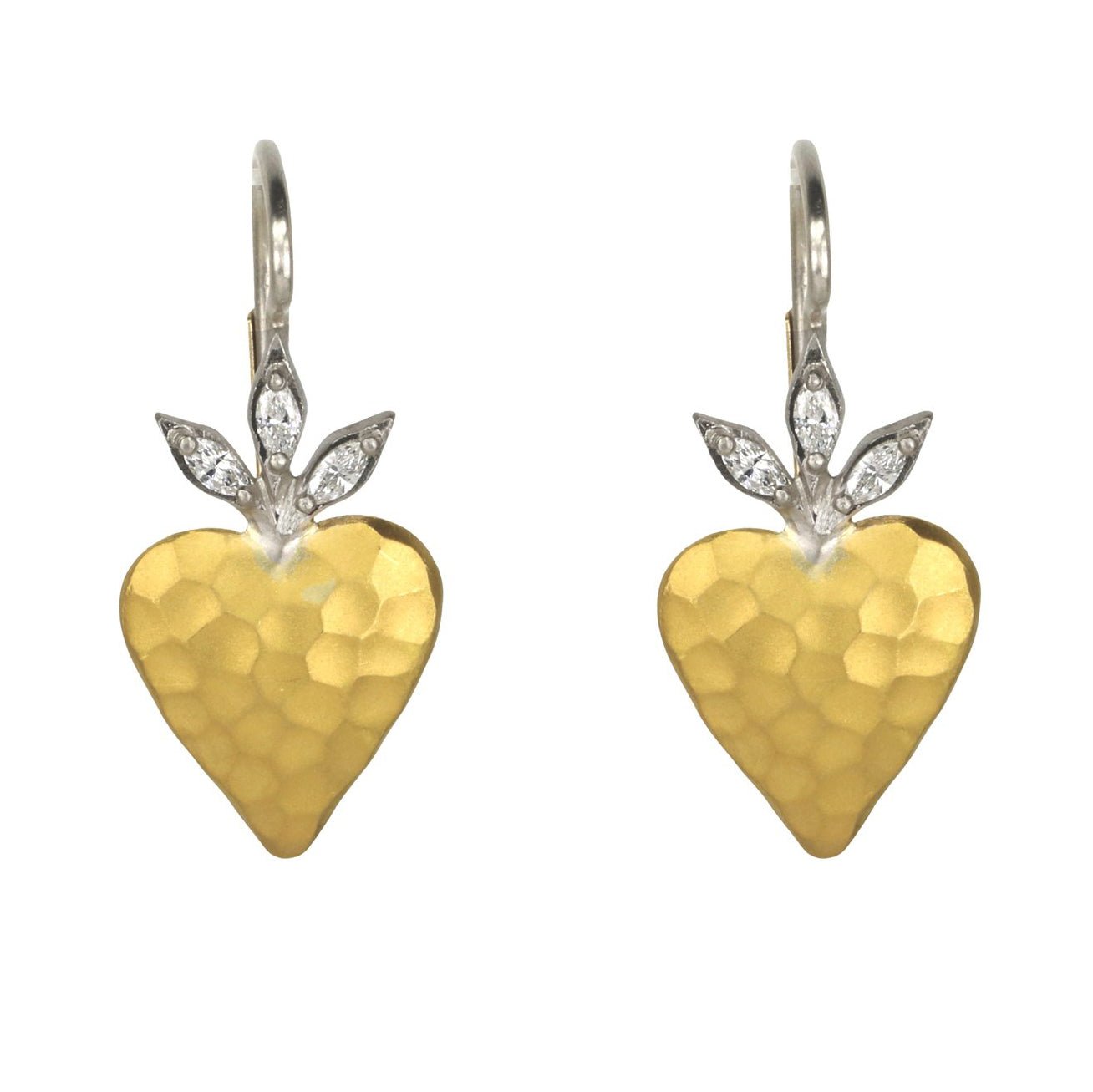 22K Gold Blossoming Heart Earrings with Diamond Details