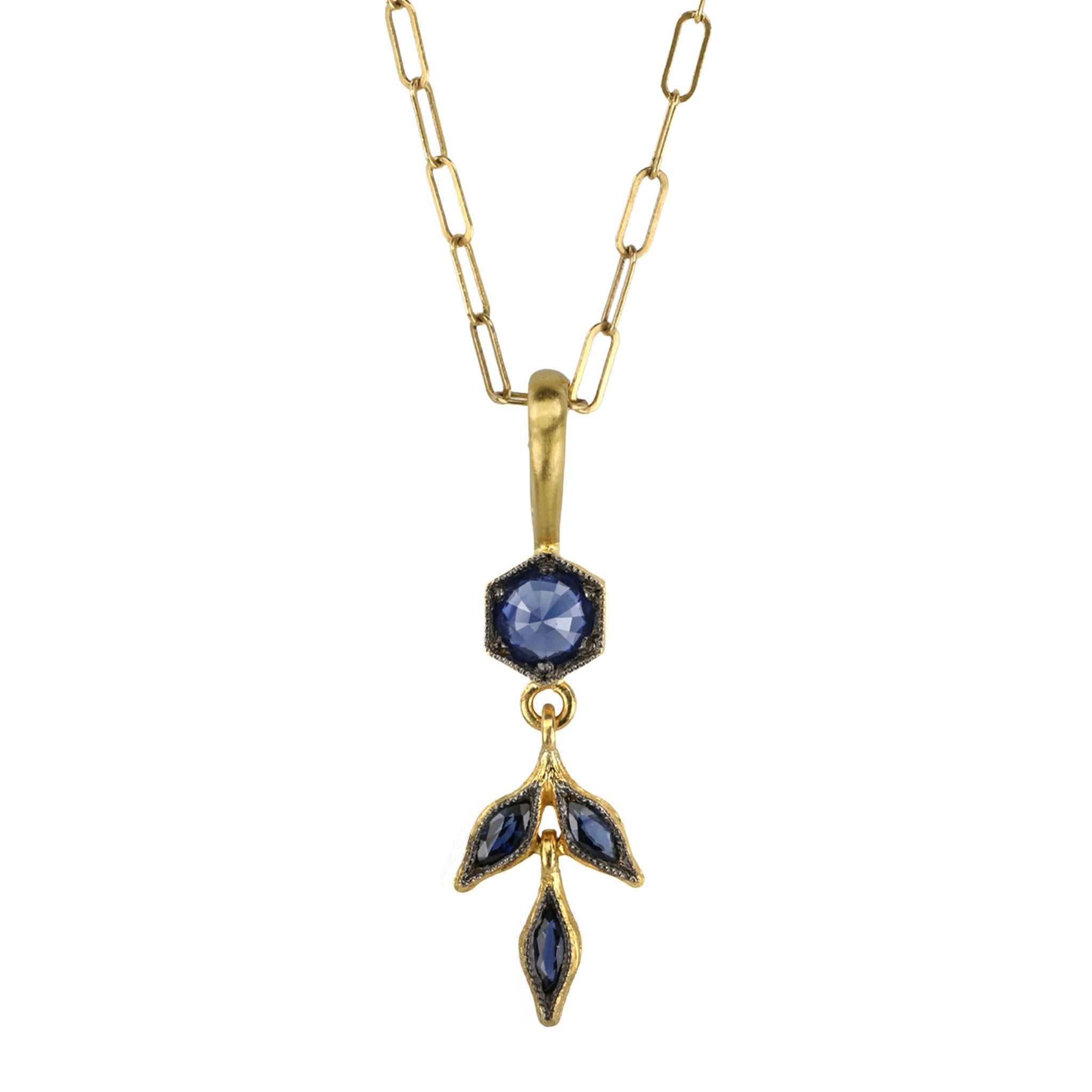 Cathy Waterman 22K Gold Blue Sapphire Marquise &quot;Wheat&quot; Charm