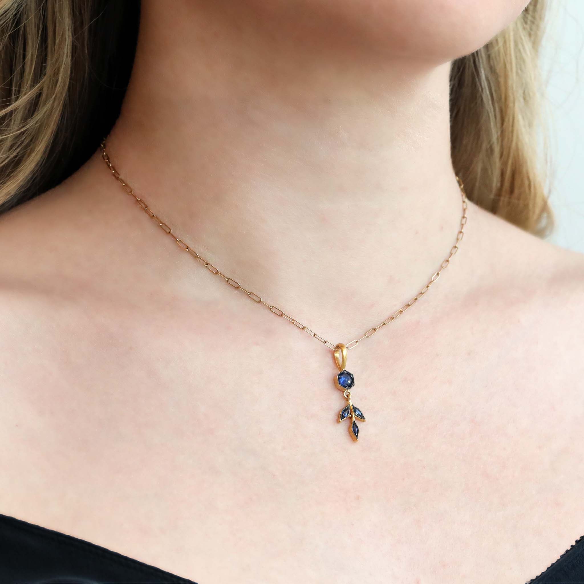 Cathy Waterman 22K Gold Blue Sapphire Marquise &quot;Wheat&quot; Charm
