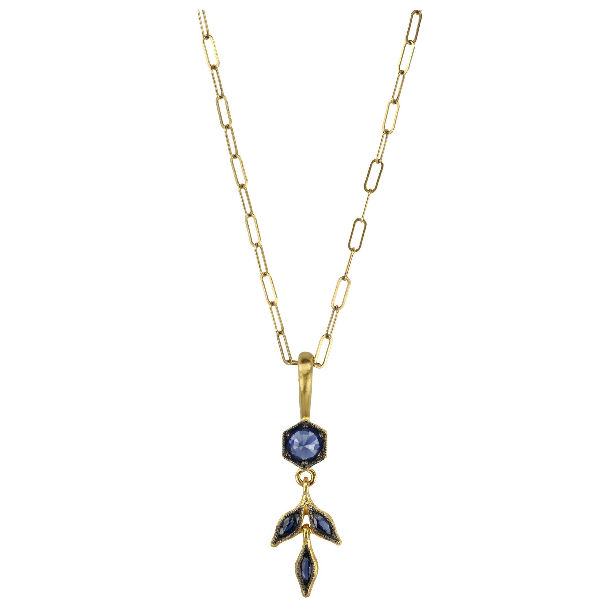 Cathy Waterman 22K Gold Blue Sapphire Marquise &quot;Wheat&quot; Charm
