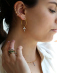 22K Gold Branched Hoop Earrings with Platinum & Diamond Leaves