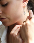 22K Gold Branched Hoop Earrings with Platinum & Diamond Leaves