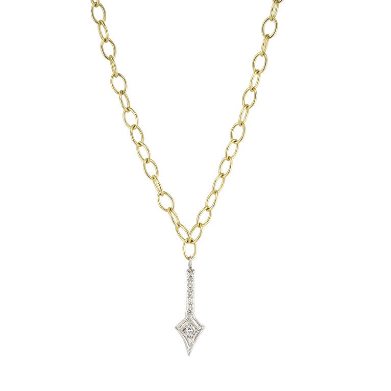 22K Gold Chain Necklace with Platinum &amp; Diamond Arrow