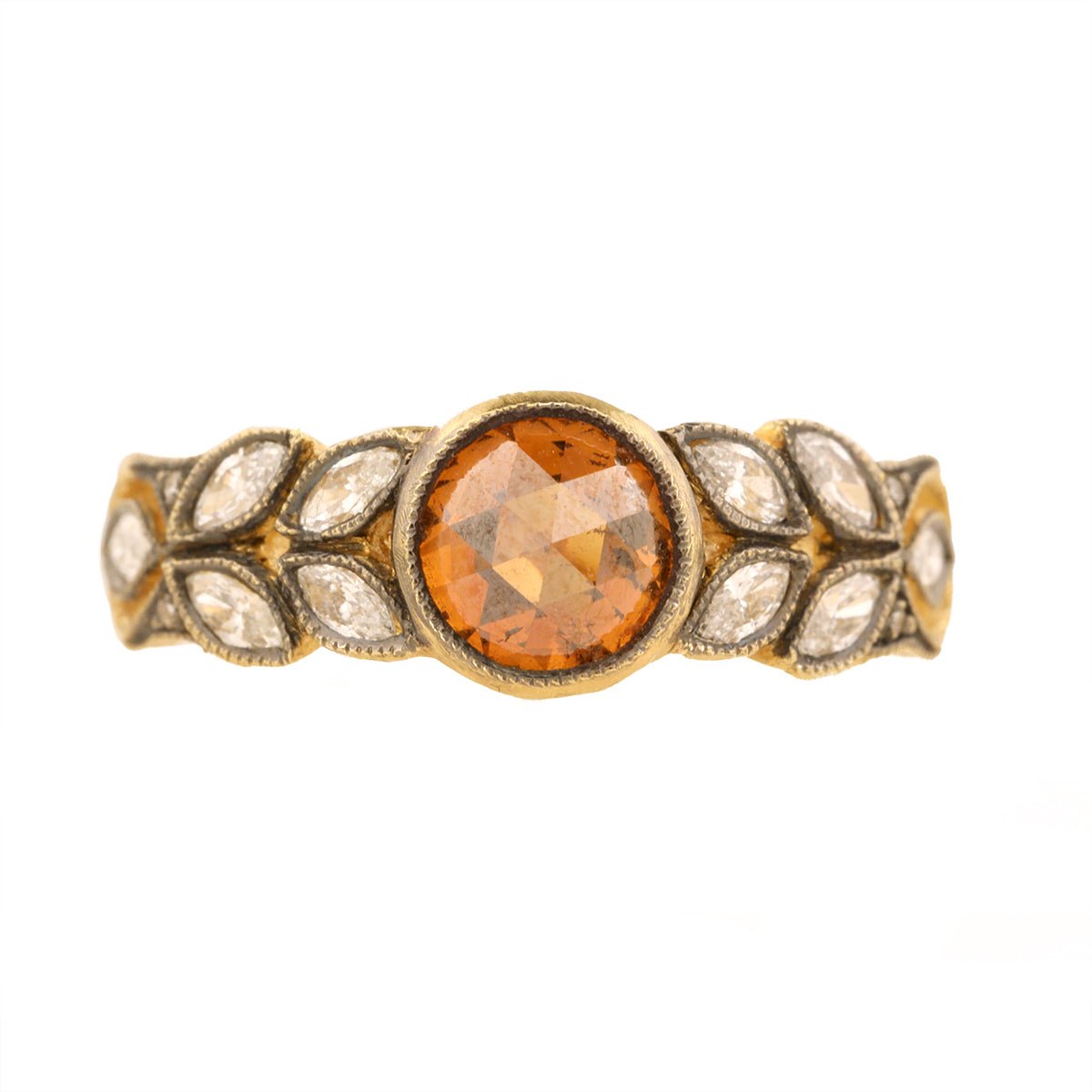 Cathy Waterman 22K Gold Cognac Diamond &quot;Small Garland&quot; Ring with White Diamond Leaves