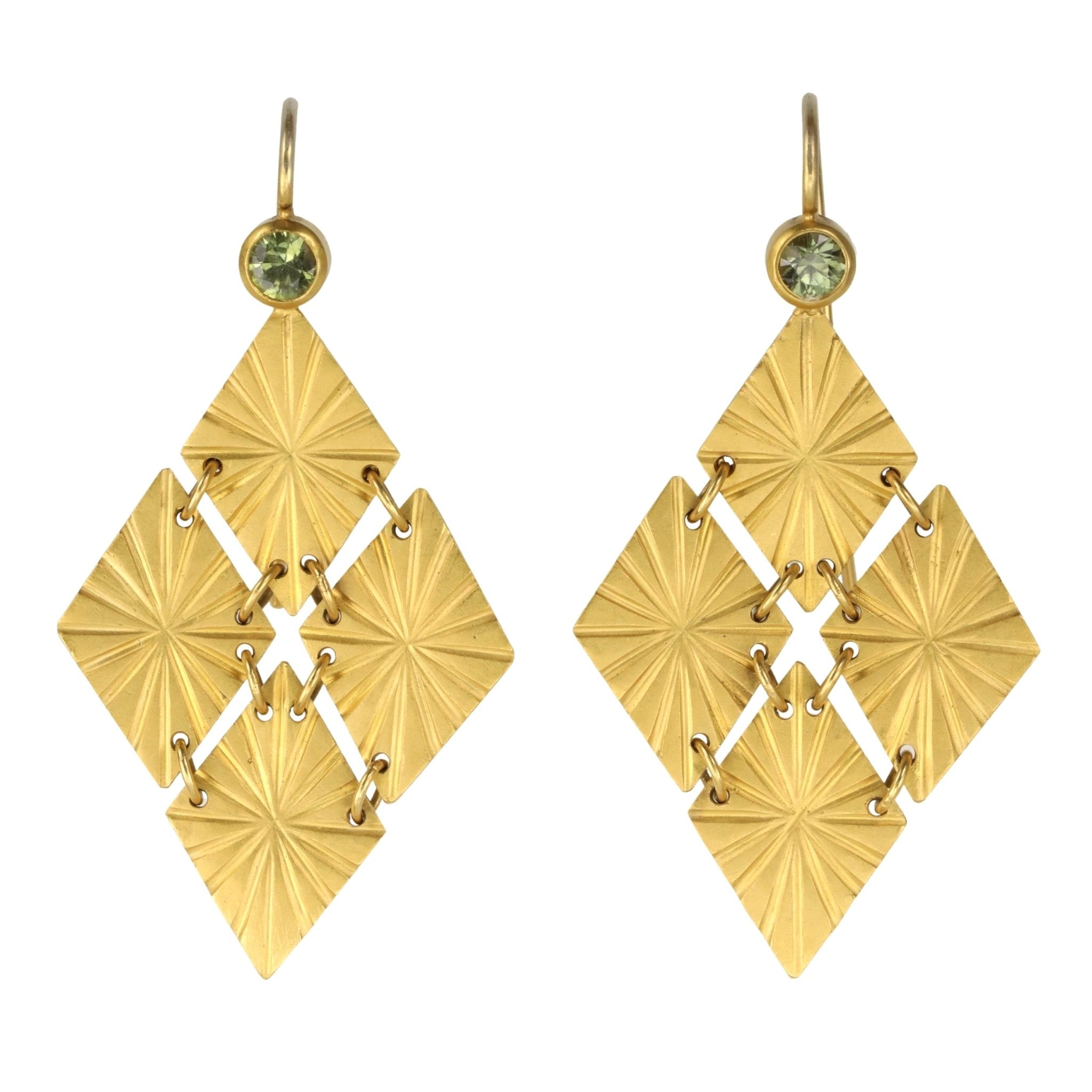 Cathy Waterman 22K Gold &quot;Cuatro Estrellas&quot; Earrings with Bezel-Set Green Sapphires