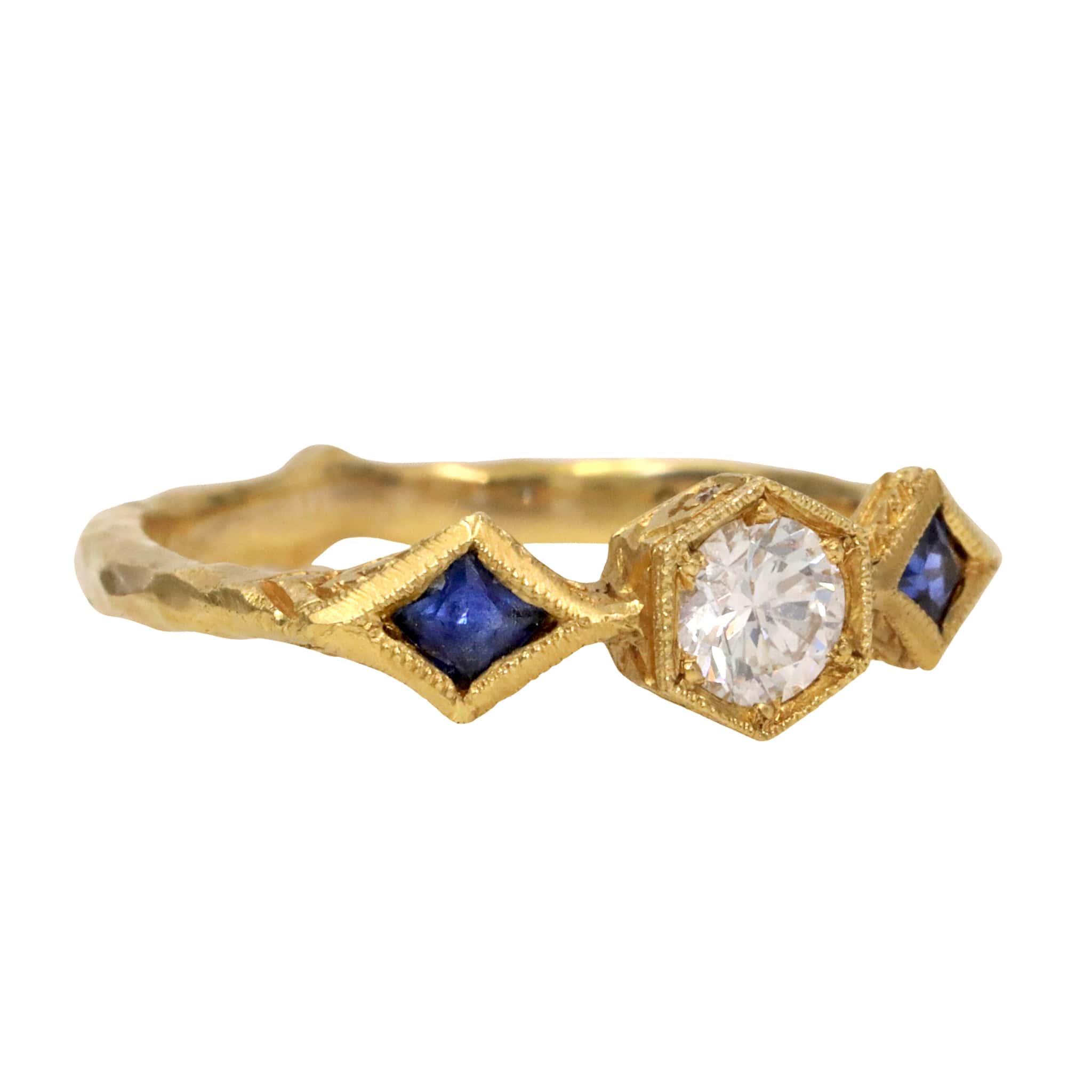 Cathy Waterman 22K Gold Diamond Ring with Blue Sapphires
