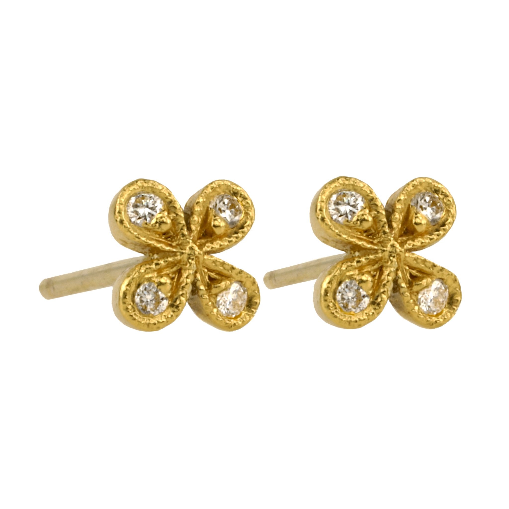 Cathy Waterman 22K Gold &amp; Diamond &quot;Tiny Four Petal Flower&quot; Studs