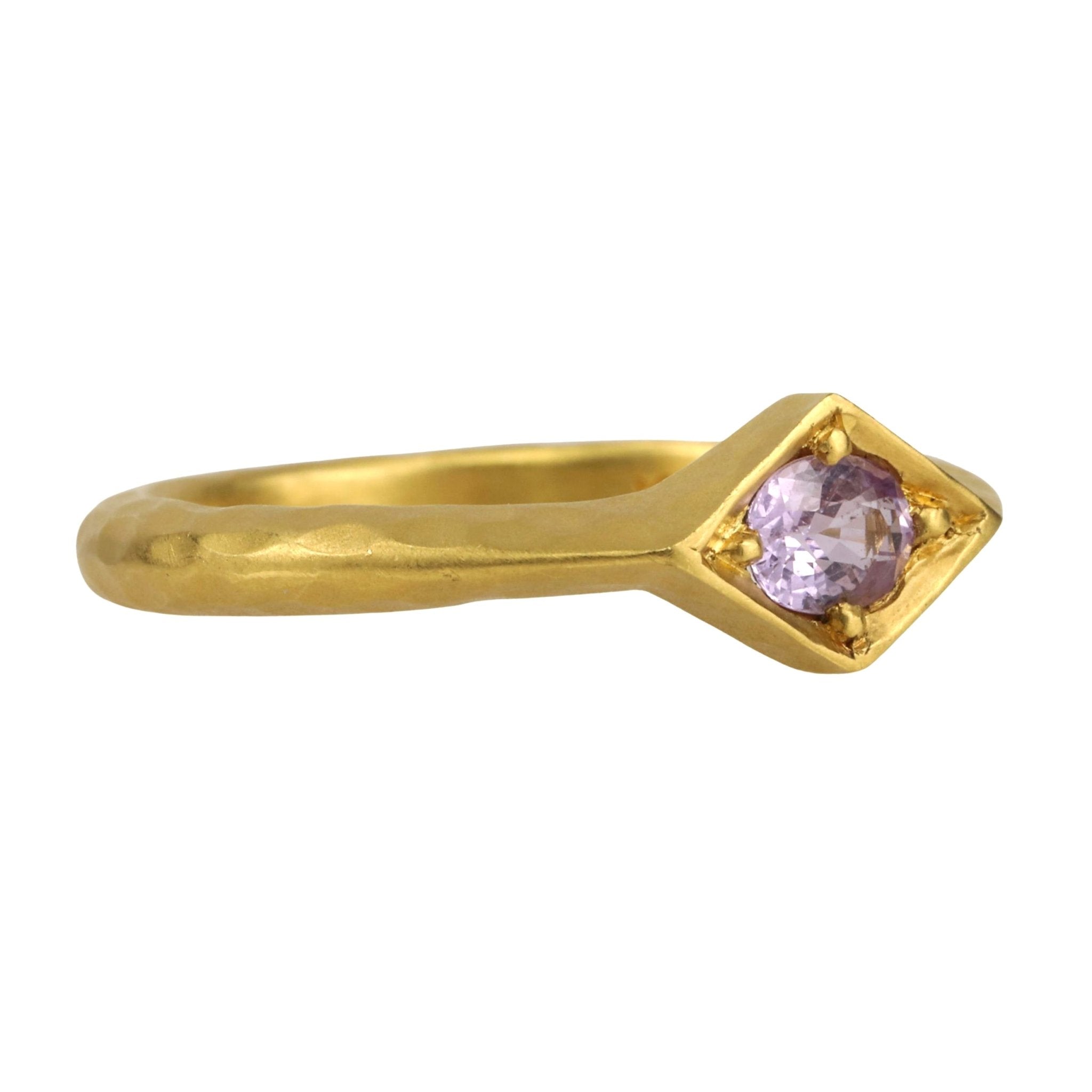 Cathy Waterman 22K Gold Hammered Kite-Shaped Ring with Oval Pink Sapphire Center