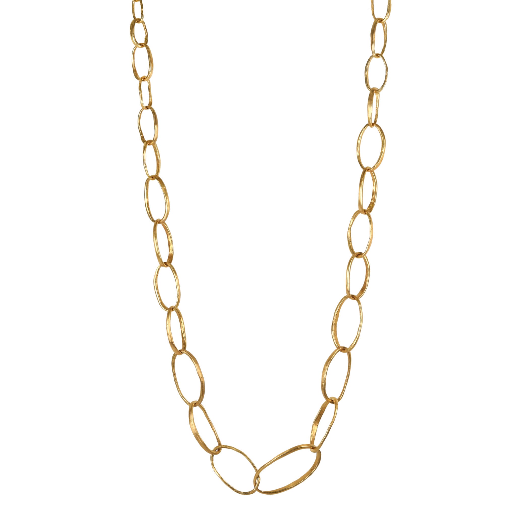 22K Gold Handmade Graduated "Pebble Link" Necklace - Peridot Fine Jewelry - Rosanne Pugliese
