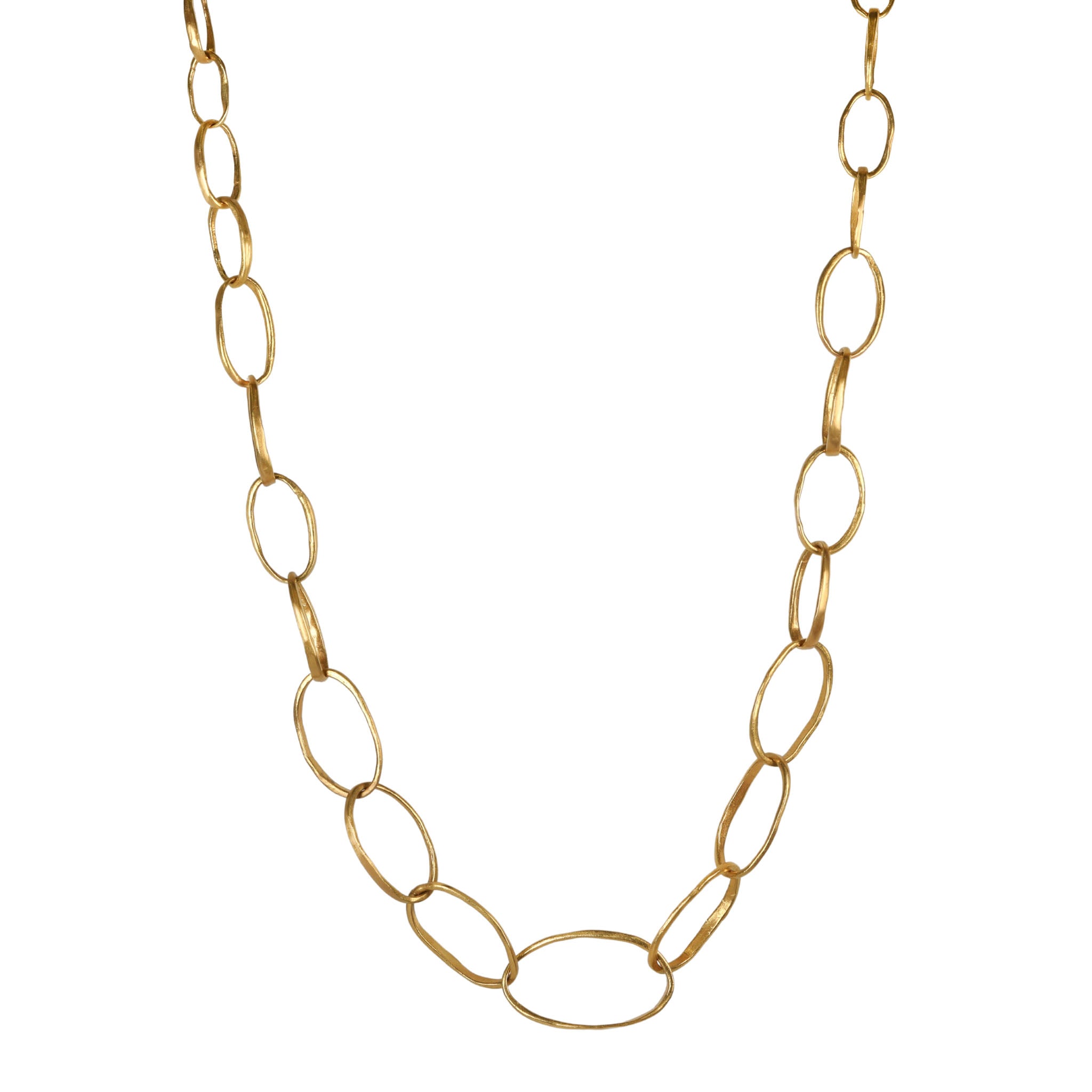 22K Gold Handmade Graduated "Pebble Link" Necklace - Peridot Fine Jewelry - Rosanne Pugliese