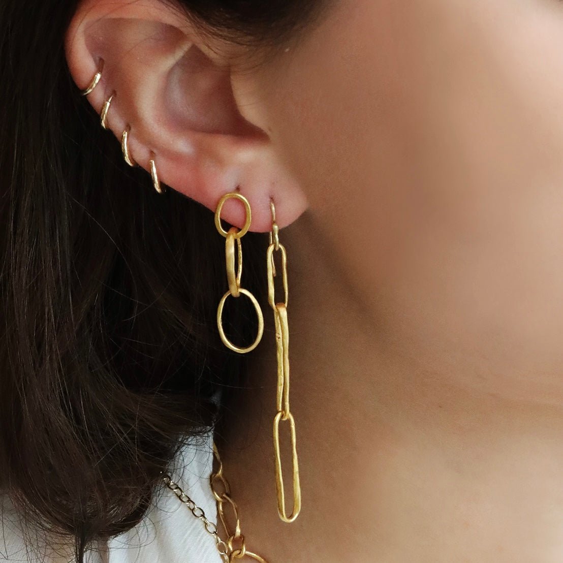 22K Gold Handmade Triple "Box Link" Drop Earrings - Peridot Fine Jewelry - Rosanne Pugliese