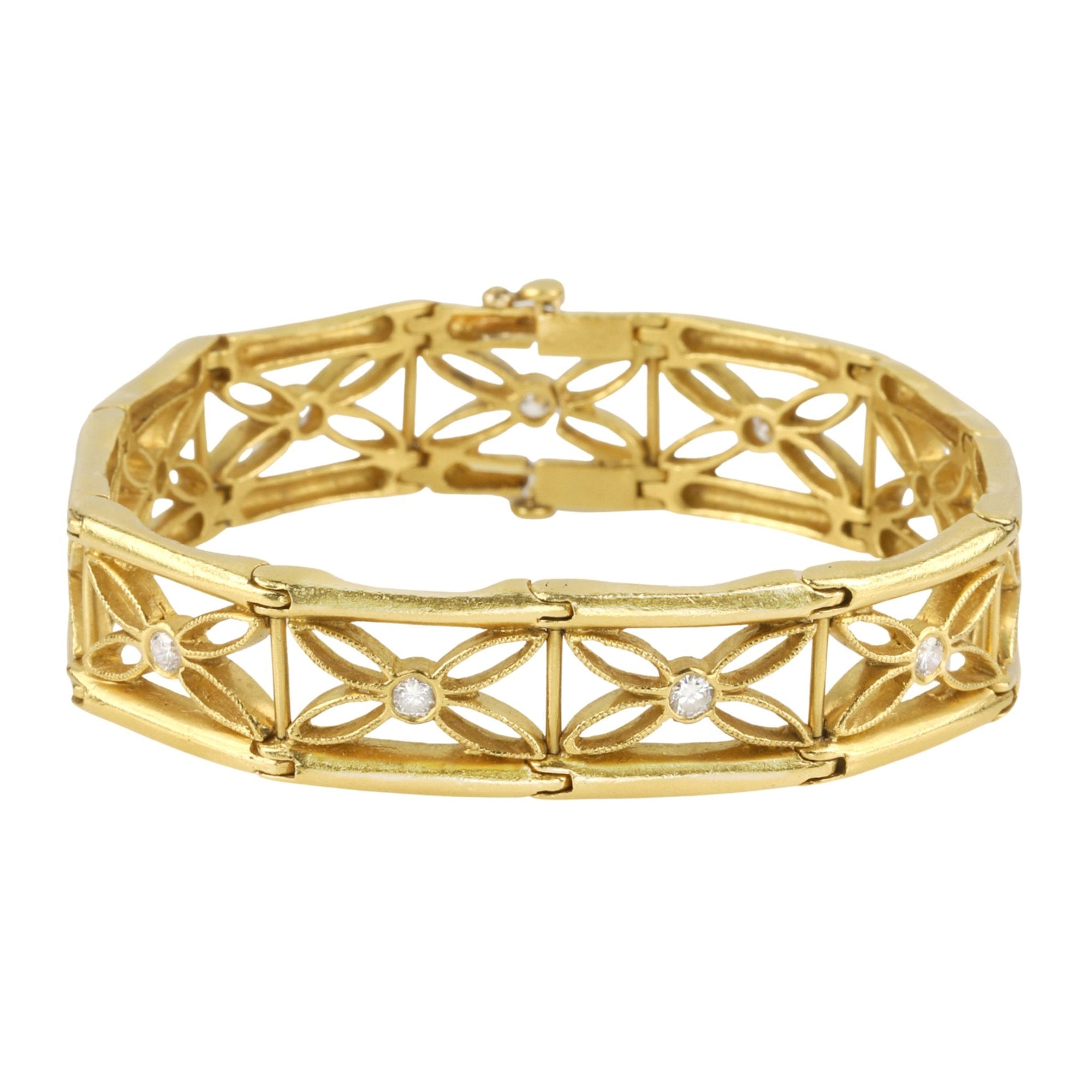 22K Gold Lacy Rose Flex Bracelet with Bezel Set Diamonds