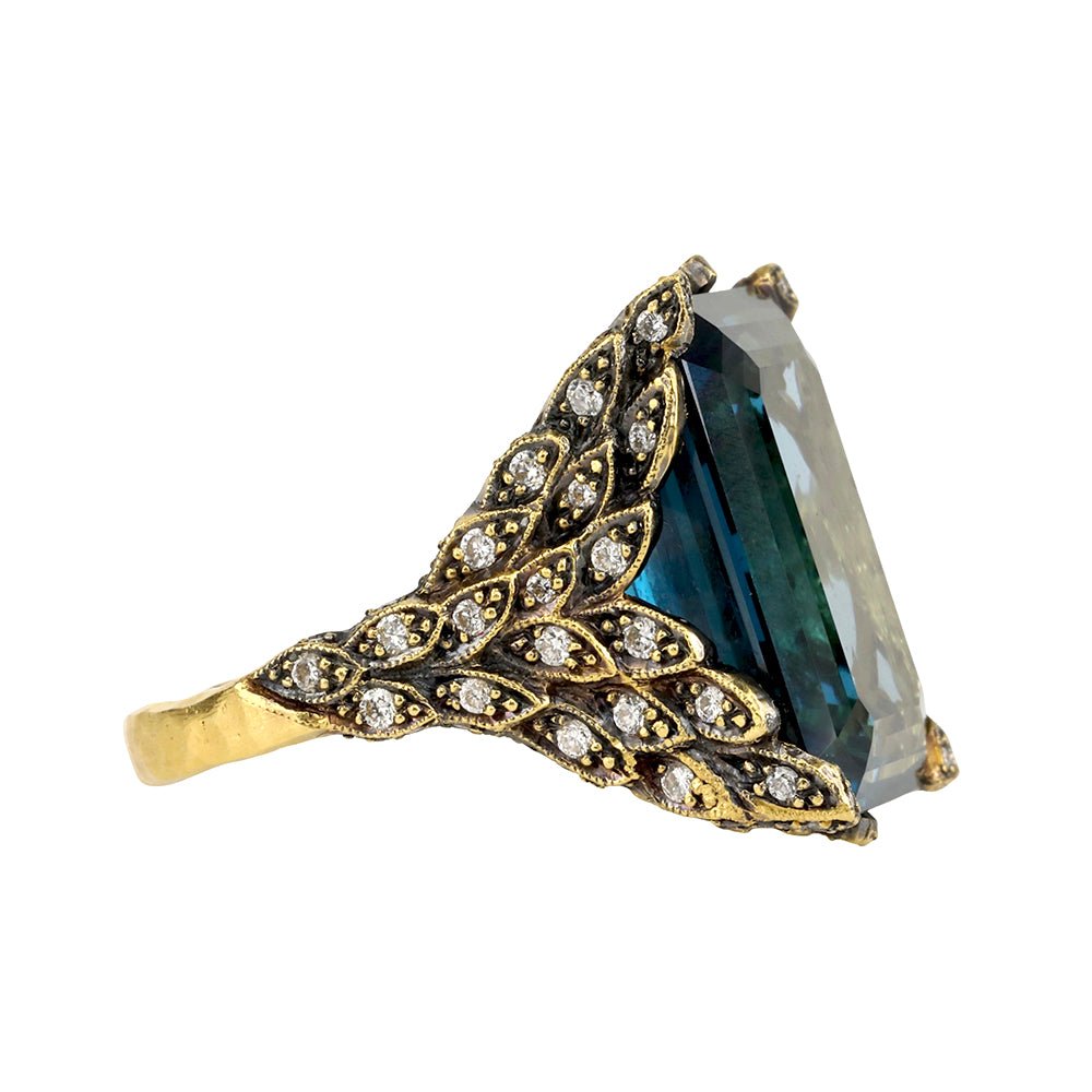 Cathy Waterman Gold London Blue Topaz Winged Creature Ring with Diamonds