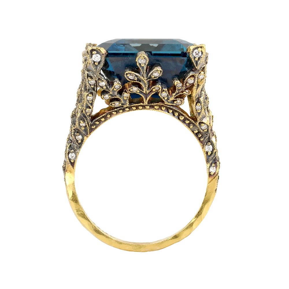 Cathy Waterman Gold London Blue Topaz Winged Creature Ring with Diamonds